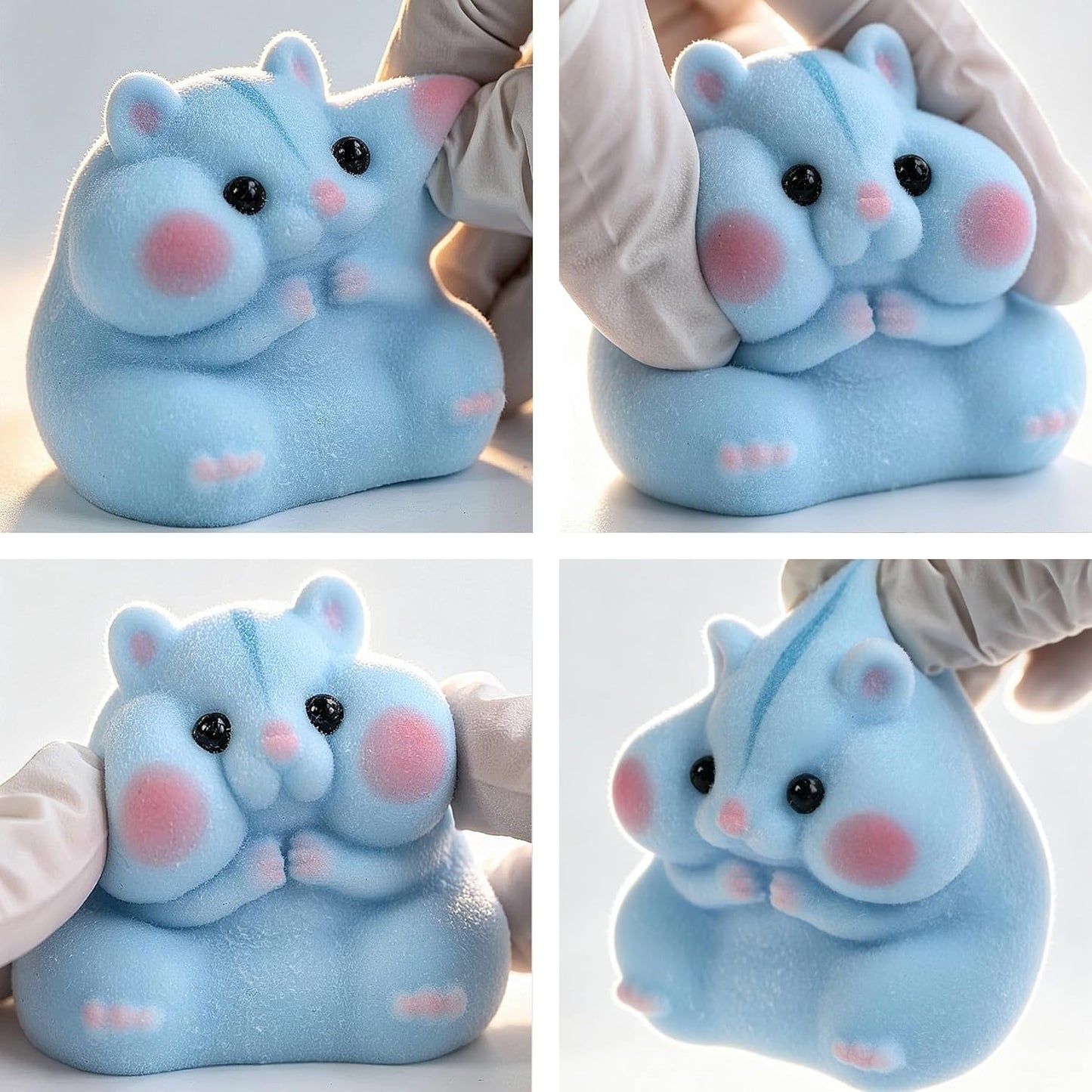 HotHandmade Taba Squishy Hamster Toy, Cute Squishy Stress Relief Fidget Toy | CUTE SQUEEZE Soft Non-toxic Silicone Cheese Butter Dumpling Squishy, Fuzzy Animal Sensory Toys for Kids Adults, Blue