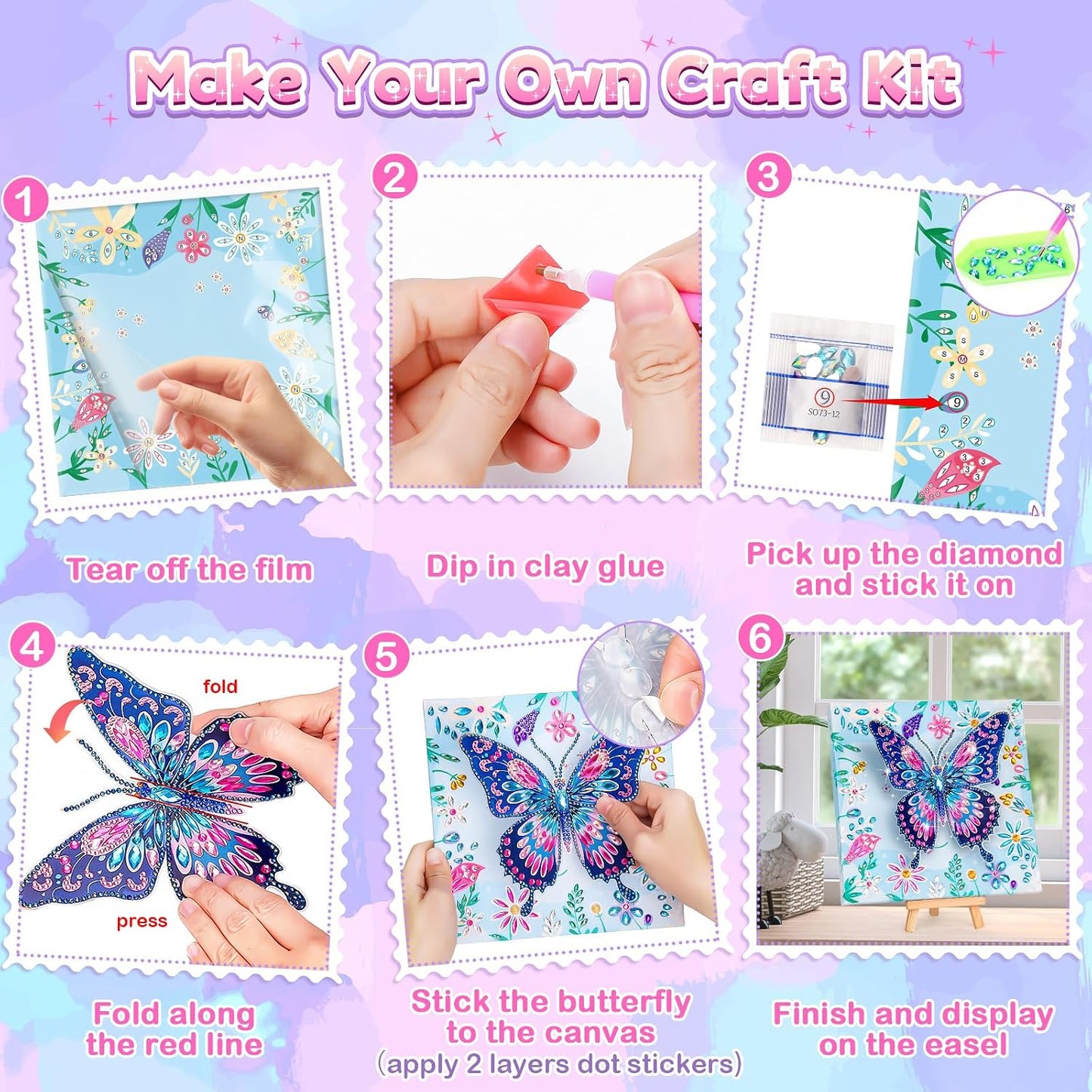 Hot Arts and Crafts for Kids Age 8-12, Diamond Art Kit for Kids, Gifts for 6 7 8 9 10 Year Old Girls, Birthday Presents Toys for Girl Teen, Fun Activities Gem Art Butterfly Kit with Frame for Home Decor