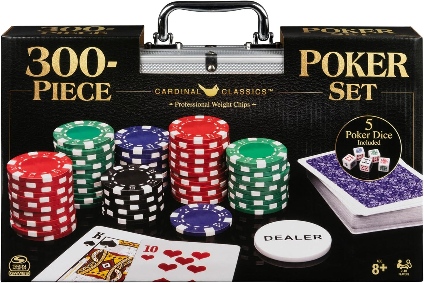 HotSpin Master Games, Cardinal Classics, 300-Piece Poker Set with Aluminum Carrying Case & Professional Weight Chips & Poker Dice, for Ages 8+