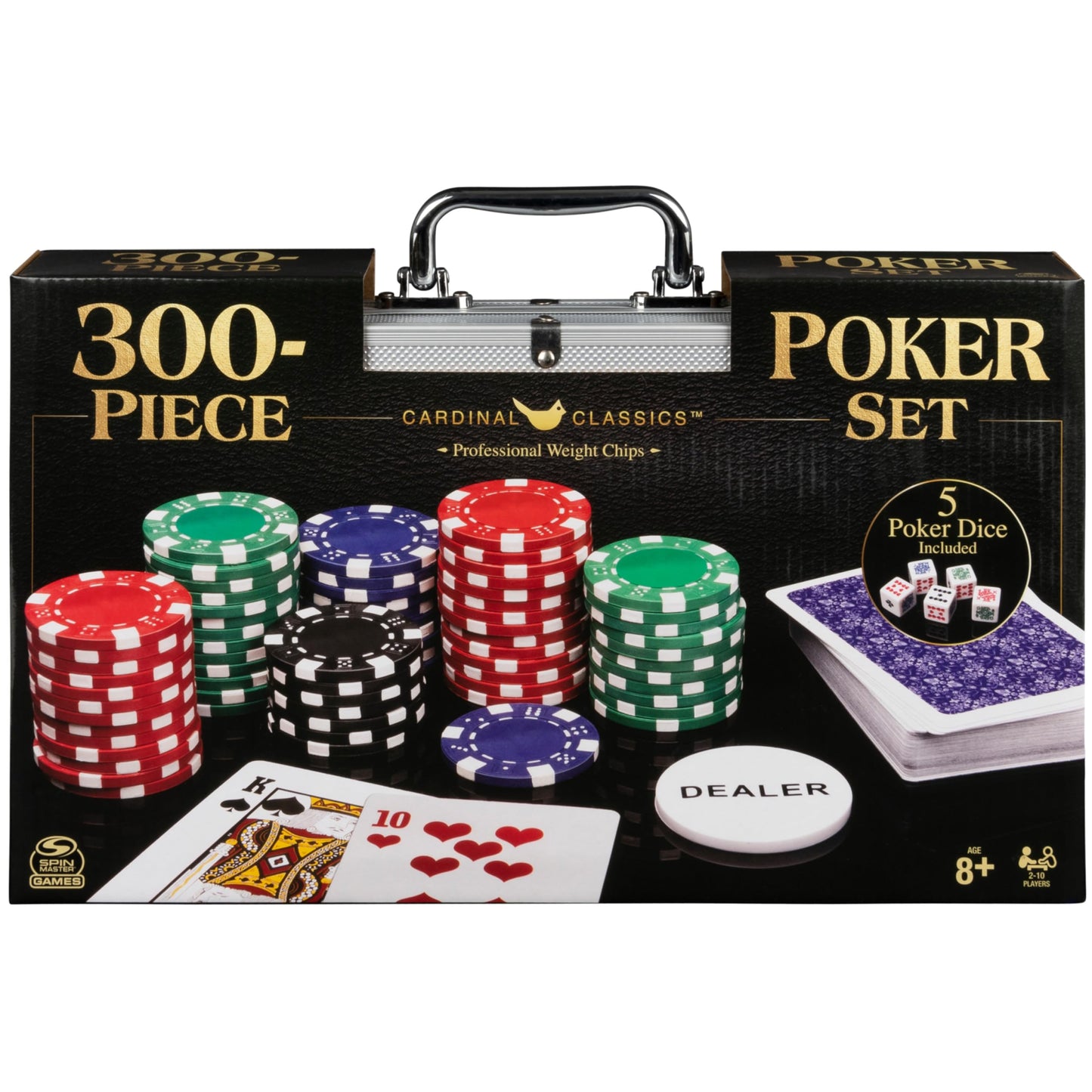 HotSpin Master Games, Cardinal Classics, 300-Piece Poker Set with Aluminum Carrying Case & Professional Weight Chips & Poker Dice, for Ages 8+