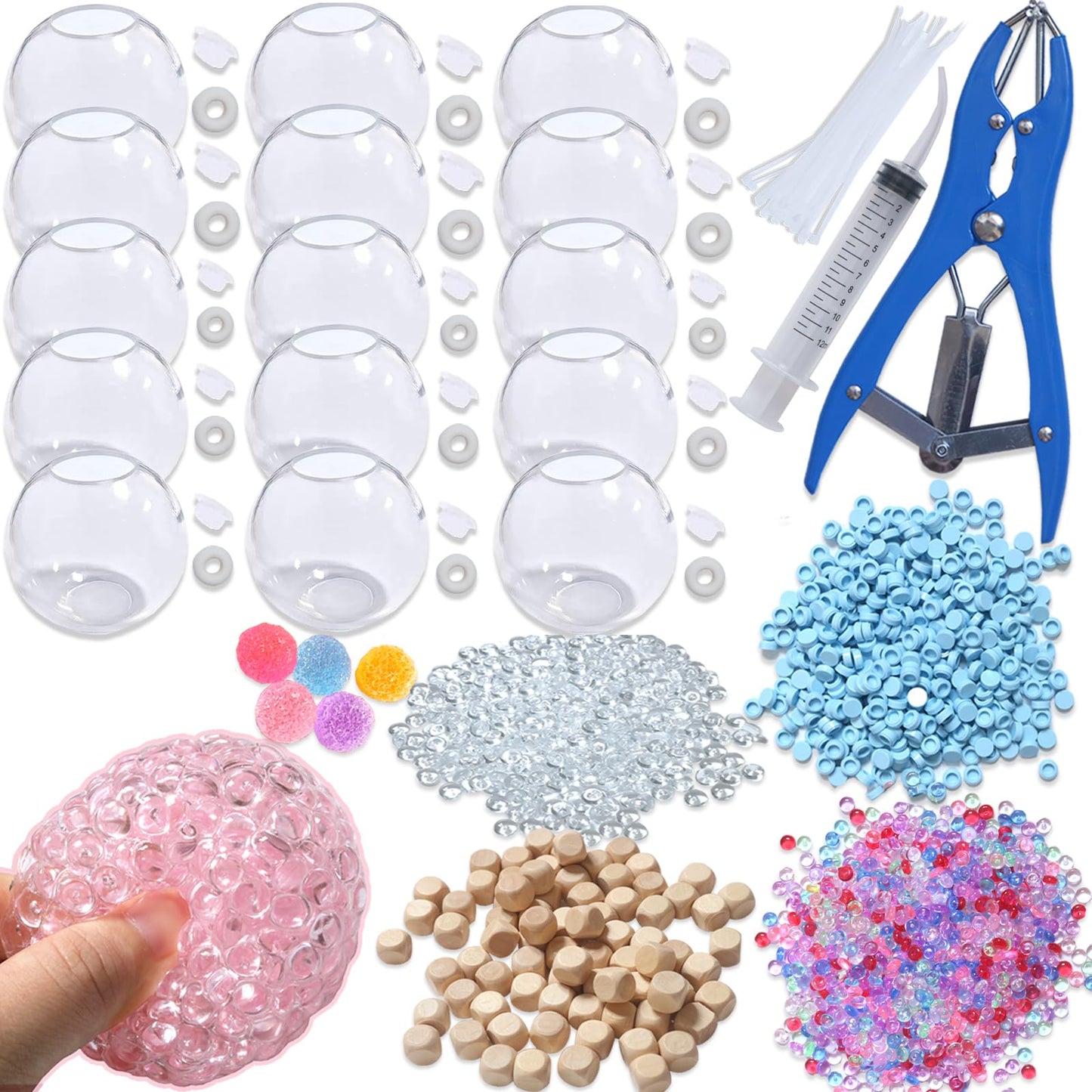 Hot DIY Stress Ball Making Kit with Filler-15PCS Stress Ball Making Kit Stress Balls, Transparent Blank Skins with Air Pump & Expander Tool for Pressure Squishy Balls for Adult (15PC, Style A)