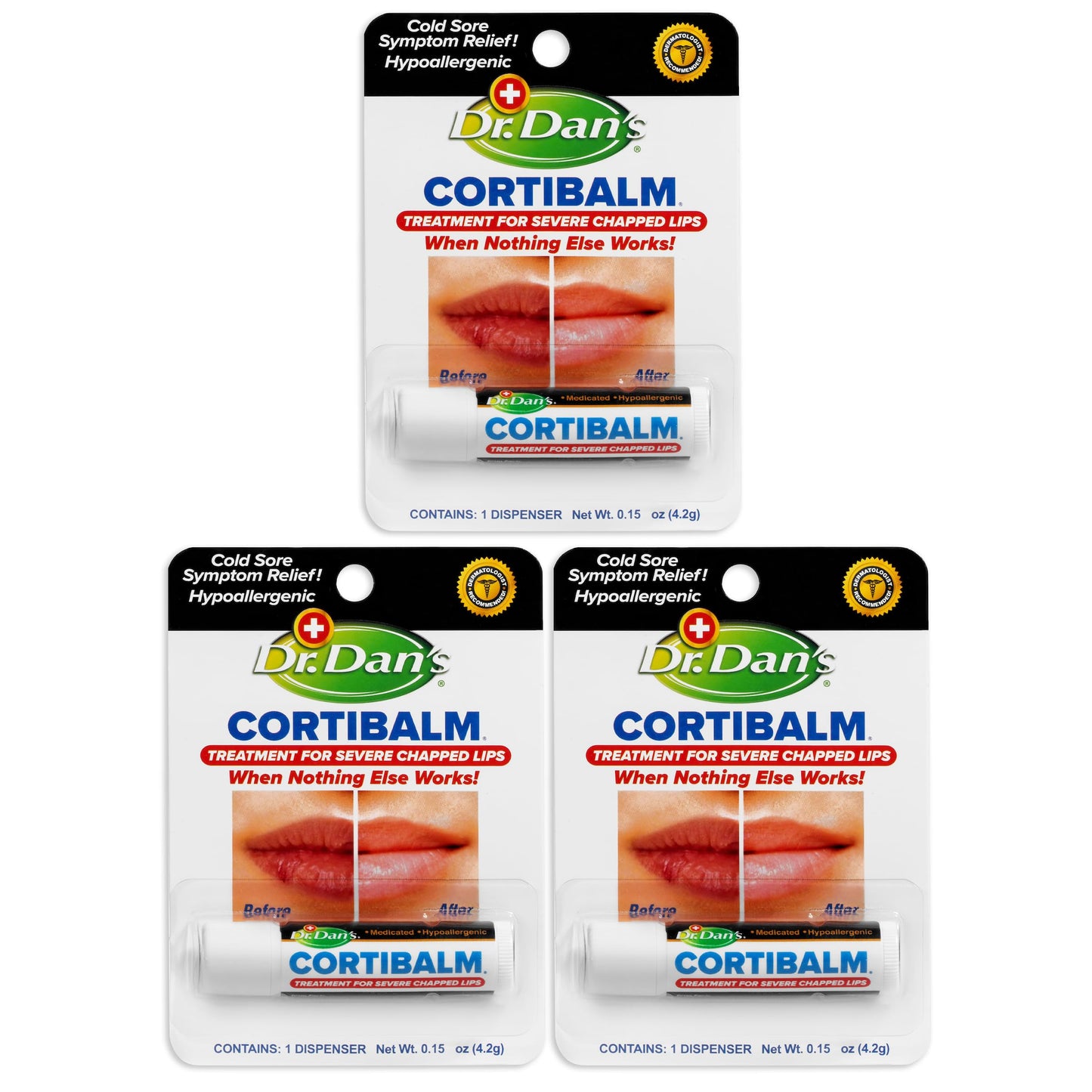 HotDr. Dans CortiBalm Lip Balm Patented Formula 0.14 Ounces (3-Pack)