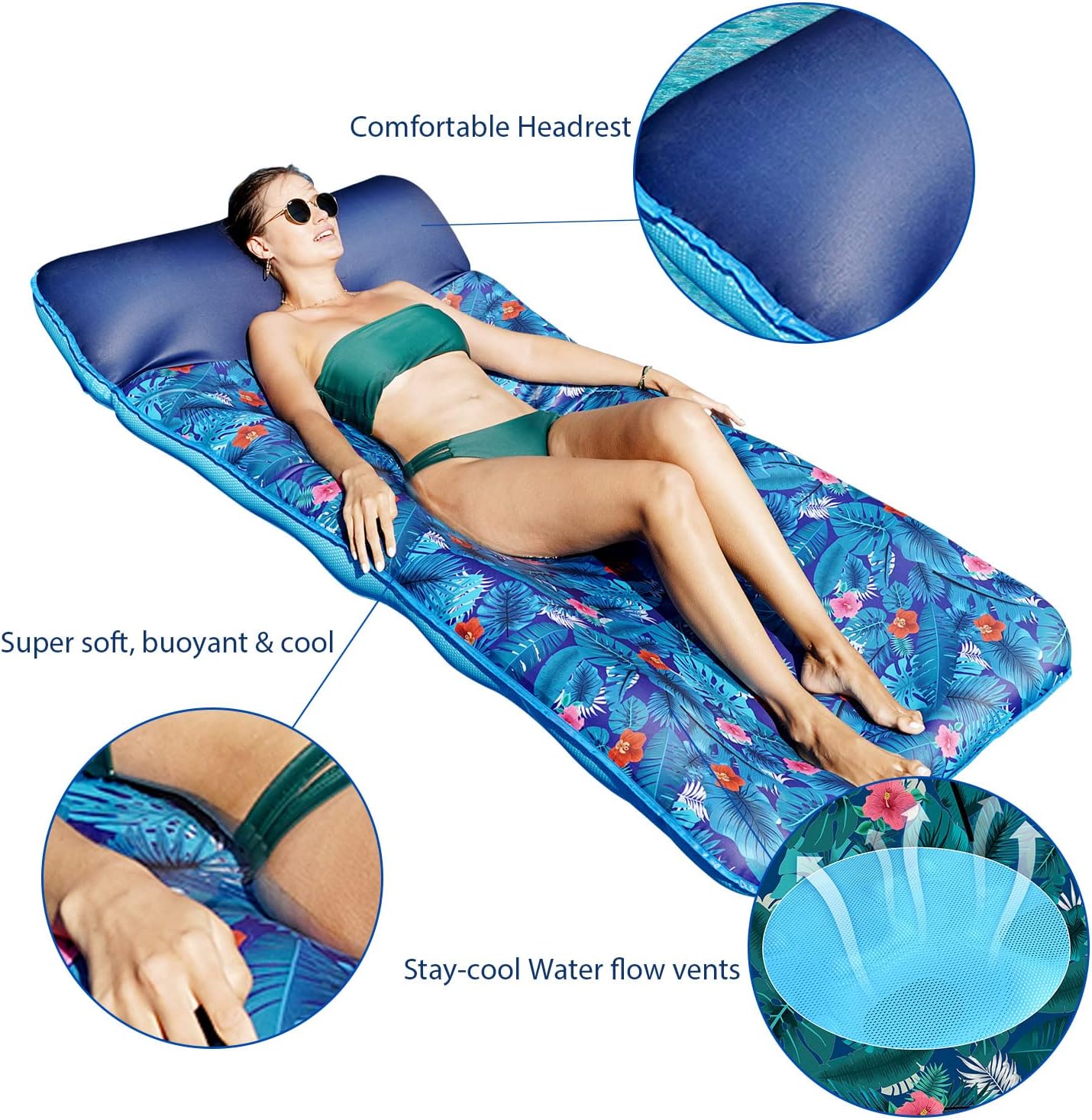 HotFindUWill Oversized Pool Float Lounger for Adults - 72" Extra Large Heavy Duty Pool Floats, Soft Fabric Covered Pool Rafts for Backyard, Lake & Beach