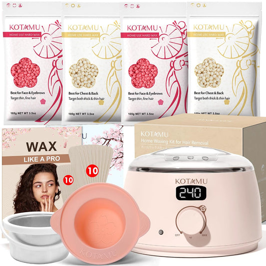 HotKOTAMU Waxing Kit for Women & Men, Pink Digital Wax Pot Warmer Hair Removal | Home Hard Wax Kit, Wax Machine, Face, Eyebrow, Bikini, Brazilian, Body, Sensitive Skin, 25 Accessories, Beginner-Friendly