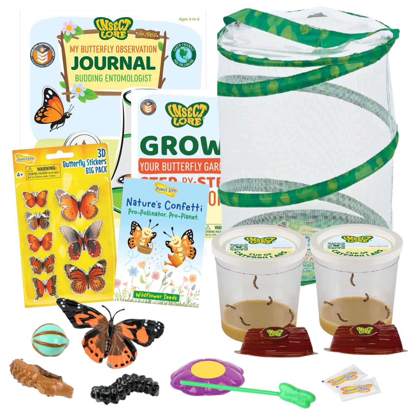 Hot Insect Lore Butterfly Garden with 5 Live Baby Caterpillars - STEM Activity Journal, Habitat, Chrys-A-Lid Holder and Feeder Included | Raise and Release Painted Lady Butterflies