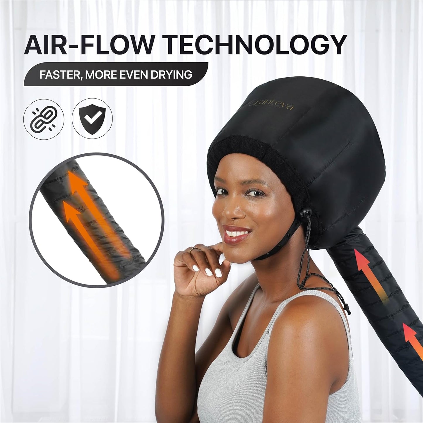 HotHooded Hair Dryer Attachment w/A Headband Integrated That Reduces Heat Around Ears & Neck - Hair Dryer Hooded Diffuser Cap for Curly, Speeds Up Drying Time, Deep Conditioning At Home - Portable, Large