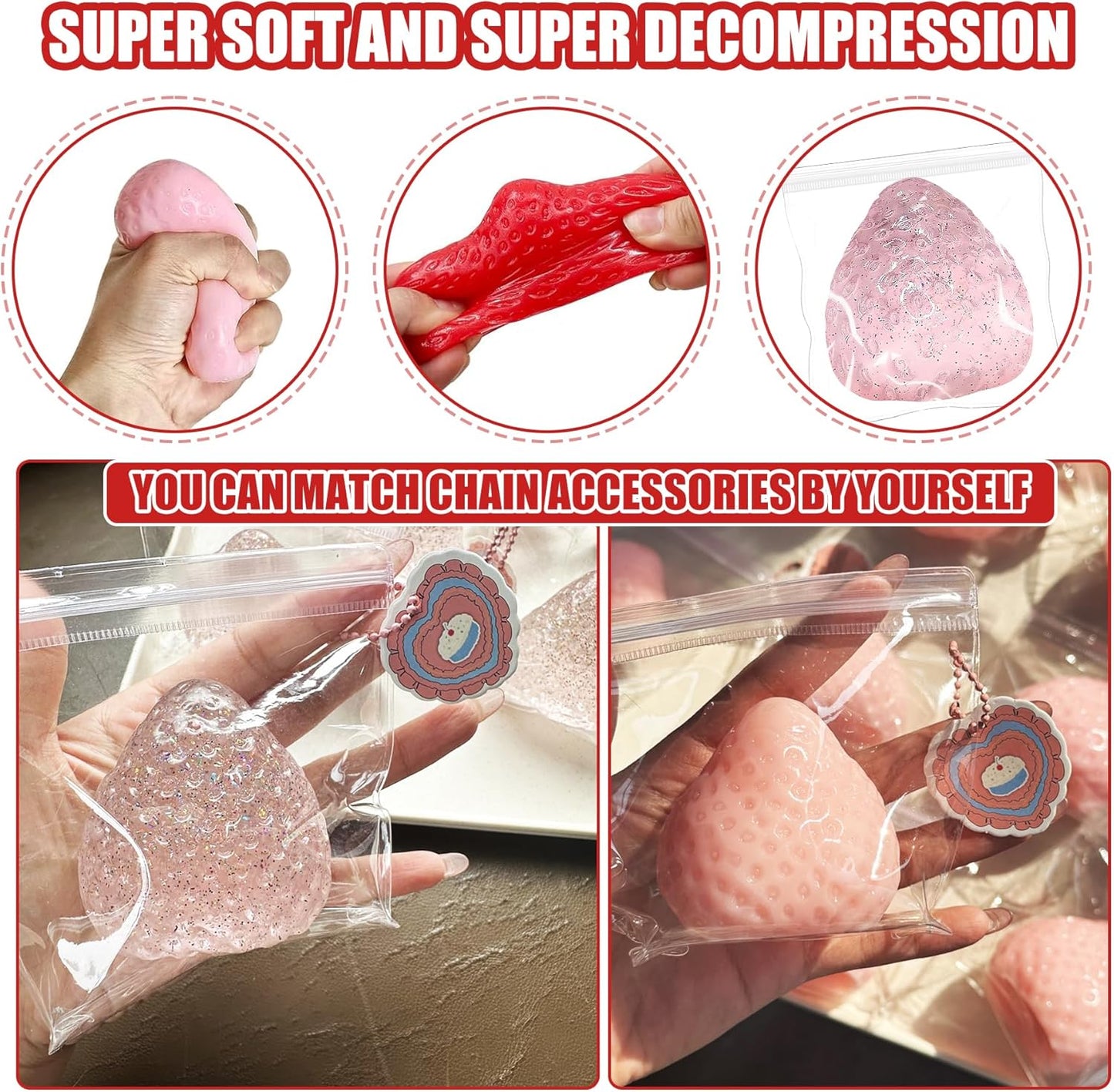 Hot3Pcs Big Taba Squishies Strawberry, Cute Strawberry Squeeze Toys, Upgrade Fruit Squishies, Kawaii Sticky Stress Toy, Clear Fidget Toys, Valentines Gift for Kids, Teen Boys Girls Birthday Gift Ideas