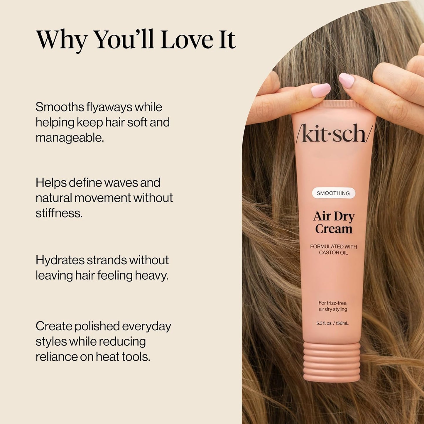 HotKitsch Smoothing Air Dry Cream for Hair – Frizz Control Hair Care Product with Castor Oil & Coconut Oil– Weightless Styling Cream- Enhances Natural Texture Appearance – 5.3 oz