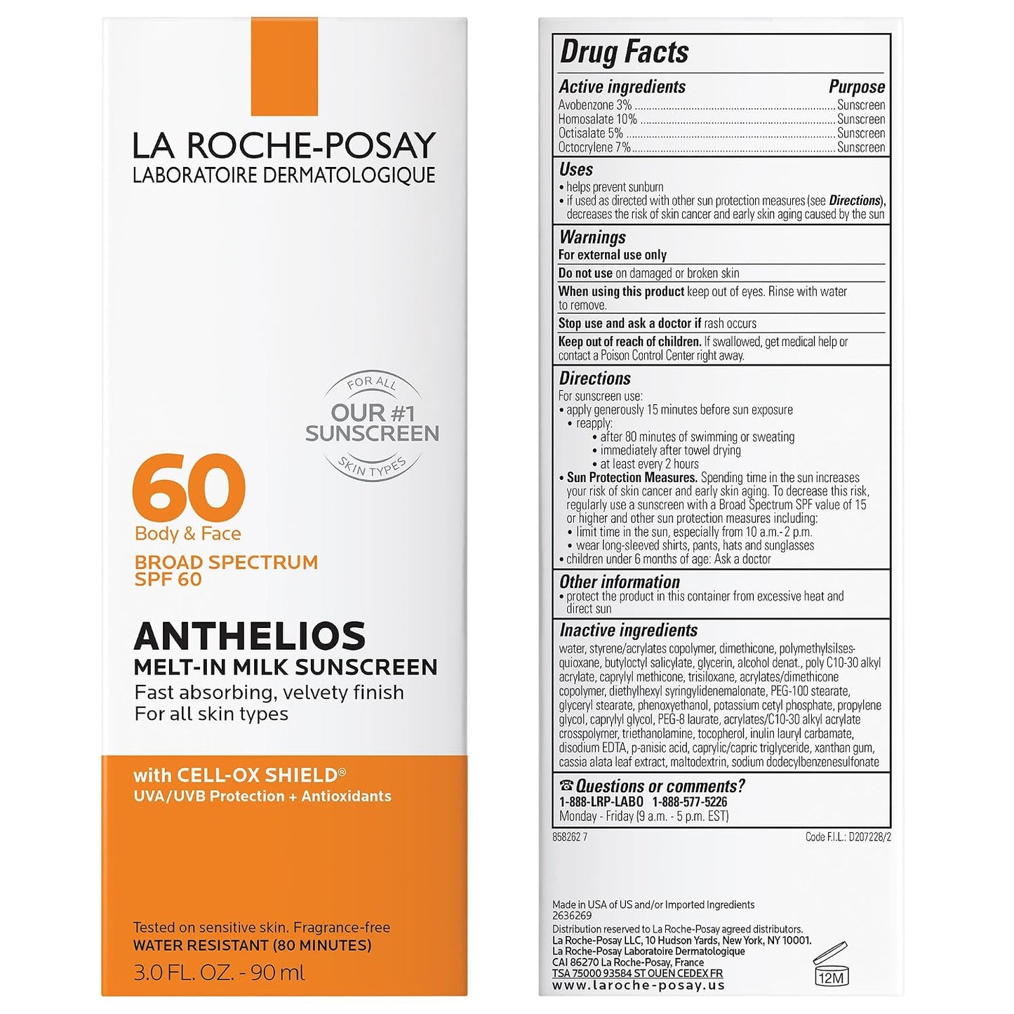 HotLa Roche-Posay Anthelios Melt-In Milk Sunscreen SPF 60, Sunscreen For Body & Face, Broad Spectrum SPF + Antioxidants, Oil Free, Lightweight & Fast Absorbing, Oxybenzone Free