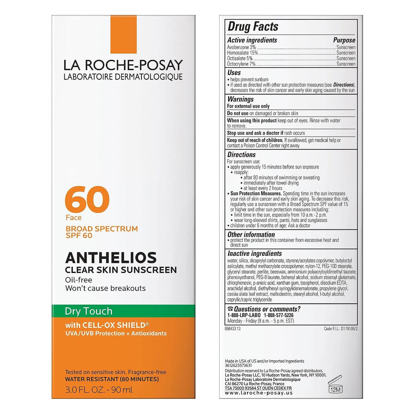 HotLa Roche-Posay Anthelios Clear Skin Oil Free Sunscreen for Face, SPF 60 3oz | Broad spectrum sunscreen with antioxidants, oil absorbing & non-greasy. Oxybenzone free, dry touch travel size sunscreen.