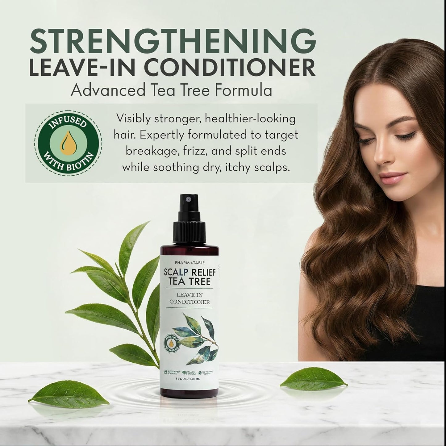 HotLeave In Conditioner Spray - Tea Tree Scalp Treatment | Anti-Dandruff and Dry & Itchy Scalp, Hydrating & Medicated Formula for Psoriasis and Scalp Care - Detangles & Nourishes Hair.