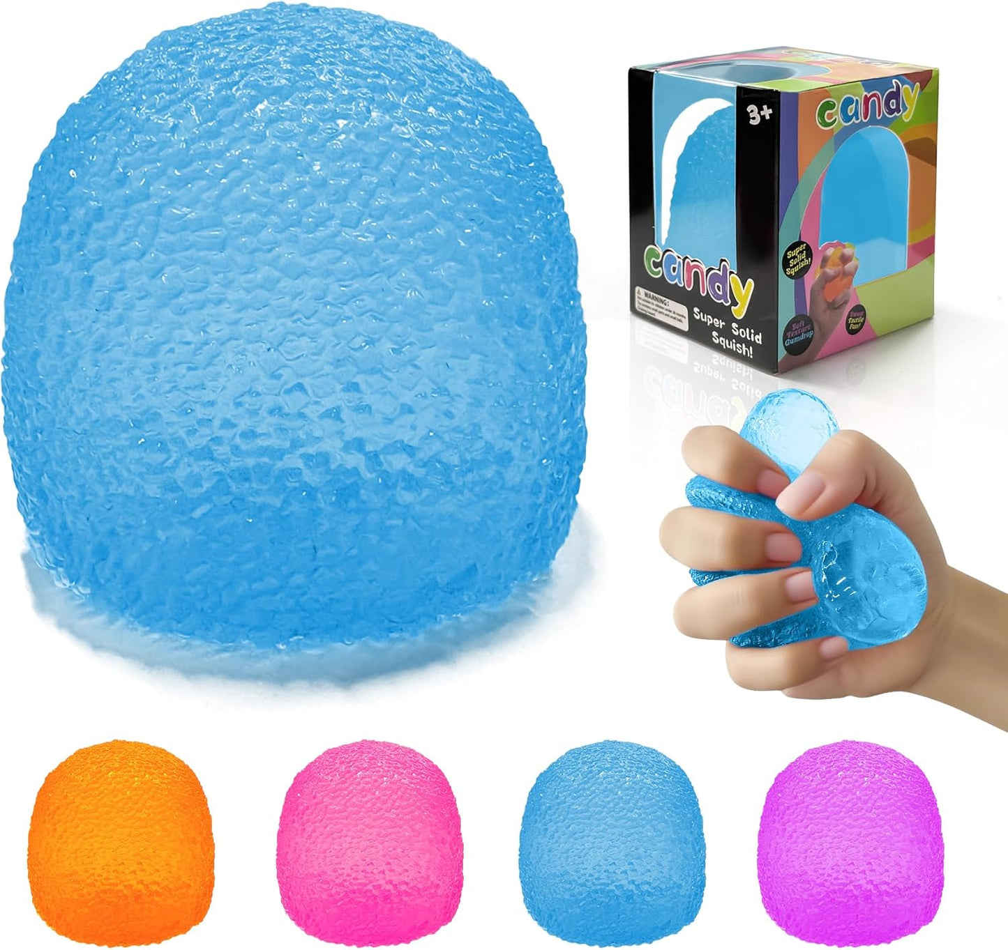 Hot Stress Balls-Gumdrop Squishy Stress for Kids and Adults, Super Solid Squeeze Ball, Sensory for Stress Relief, Birthday, Easter Basket Stuffers and Party Favors (Blue)