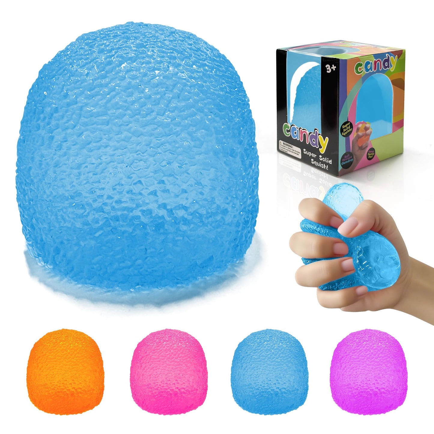 Hot Stress Balls-Gumdrop Squishy Stress for Kids and Adults, Super Solid Squeeze Ball, Sensory for Stress Relief, Birthday, Easter Basket Stuffers and Party Favors (Blue)