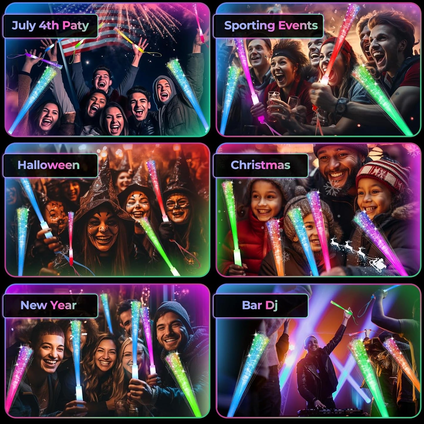 Hot SHQDD 28 PCS Glow Fiber Wands Sticks, LED Light Wands, Glow in The Dark Party Supplies, Fiber Optic Wands, LED Flashing Sticks, Fiber Optic Light Wand Stick for July 4th Party, Wedding, Halloween
