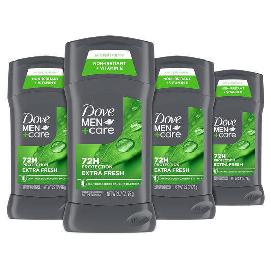 HotDOVE MEN + CARE Antiperspirant Deodorant Stick for Men 4 Count Extra Fresh with 72-hour Sweat & Odor Protection with 1/4 Moisturizing Cream & Long-lasting Citrus scent 2.7 oz
