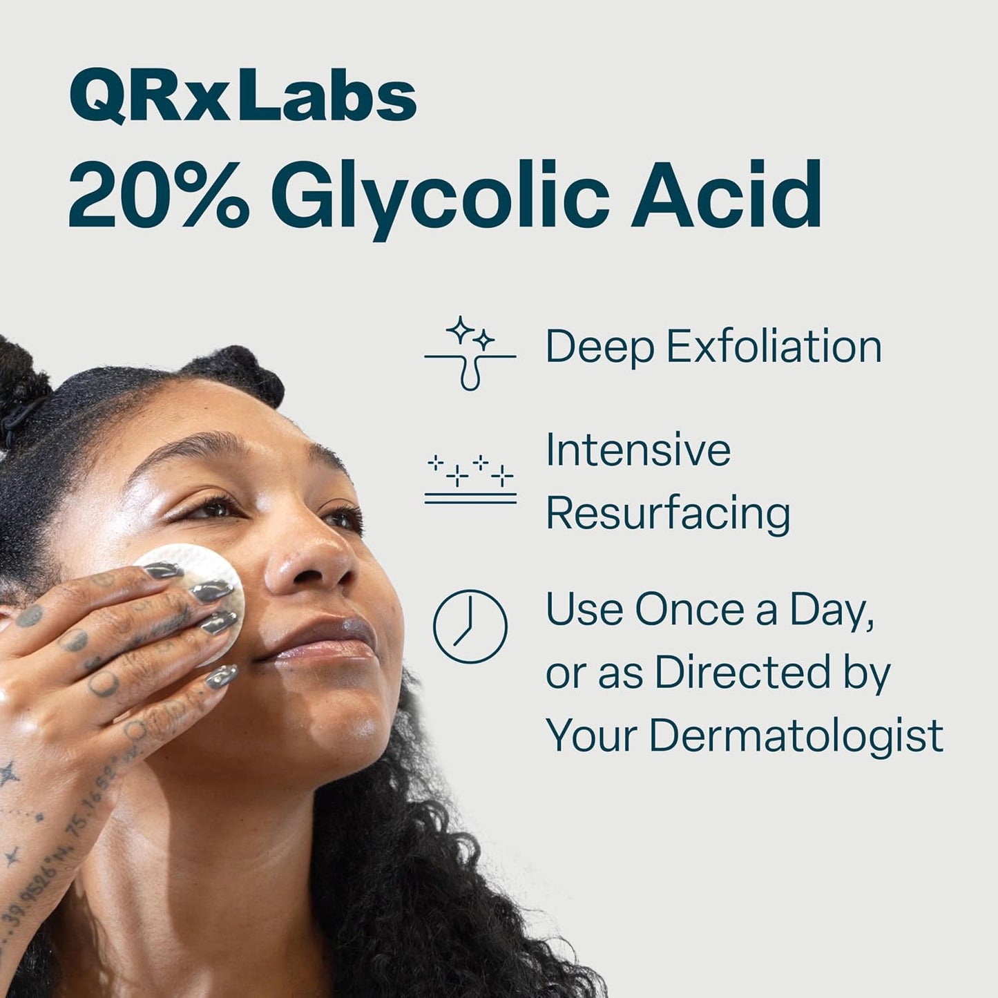 HotQRxLabs Glycolic Acid Pads - 20% Resurfacing Pads AHA for Face & Body - Exfoliates Skin Surface and Reduces Appearance of Fine Lines and Wrinkles - Acne Treatment Clearing - Daily Pads - 50ct