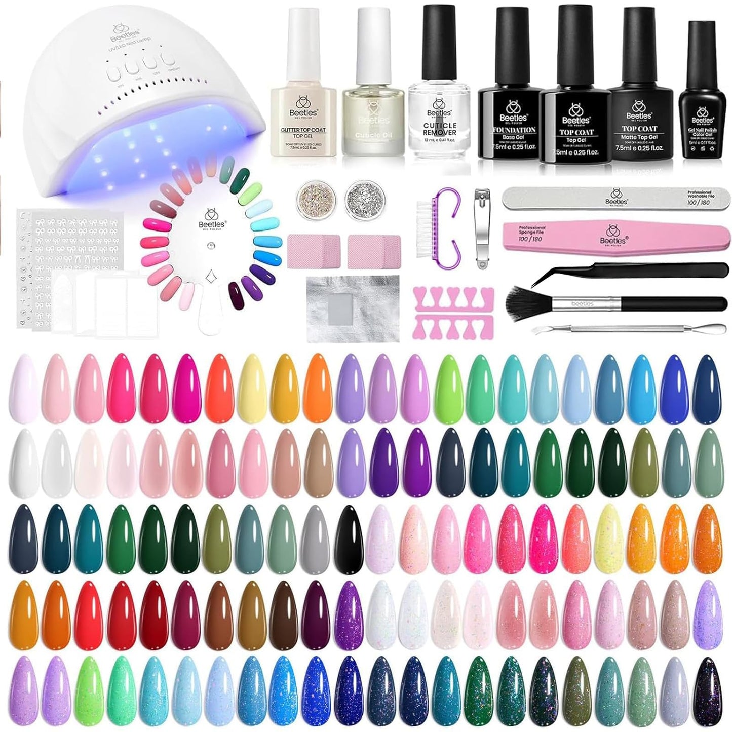 HotBeetles Gel Nail Polish Kit with U V Light - 80Pcs 55 Colors Gel Nail Kit | Color Enchantment with Everything Base Top Coat Beginner Starter at Home Nails Kit Manicure DIY Salon Tools Gifts for Women