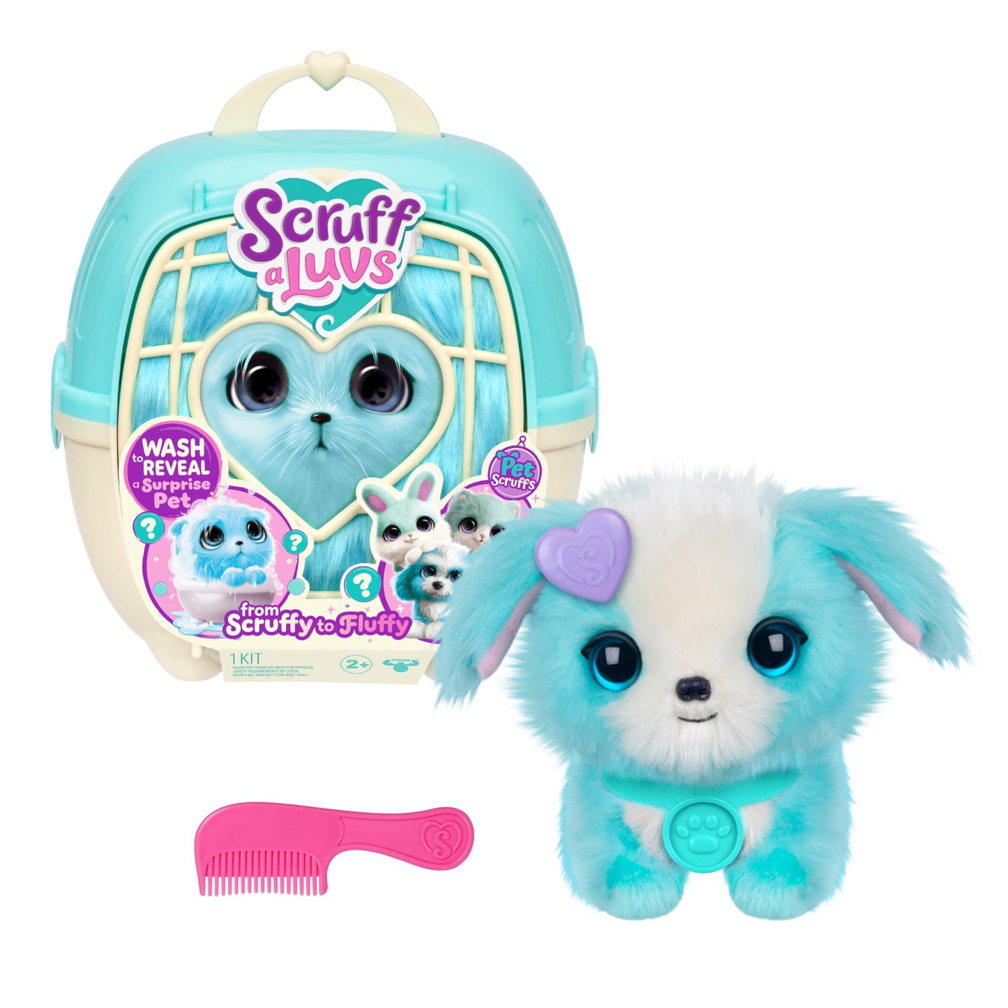 Hot ScruffaLuvs Pink Surprise Pet, Mystery Plush Toy, Wash to Reveal | Wash to reveal 1 of 3 rescue pets, includes deluxe carrier & comb; plush toys for girls ages 3+, gift