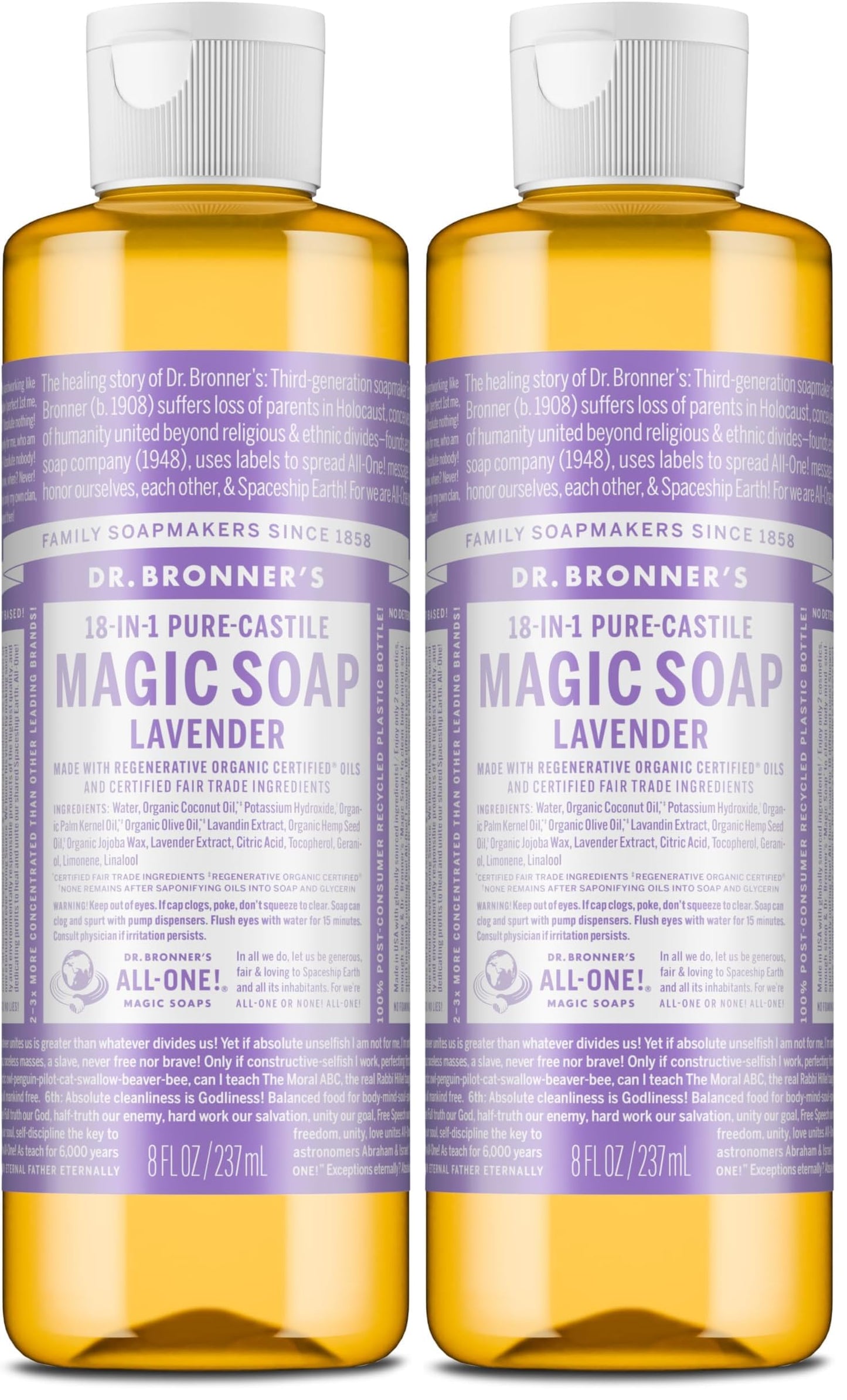 HotDr. Bronner's Pure-Castile Liquid Soap, Made with Organic Oils, 18-in-1 Uses: Face, Body, Hair, Laundry, Pets and Dishes, Concentrated, Vegan, Non-GMO, Lavender, 32 Oz