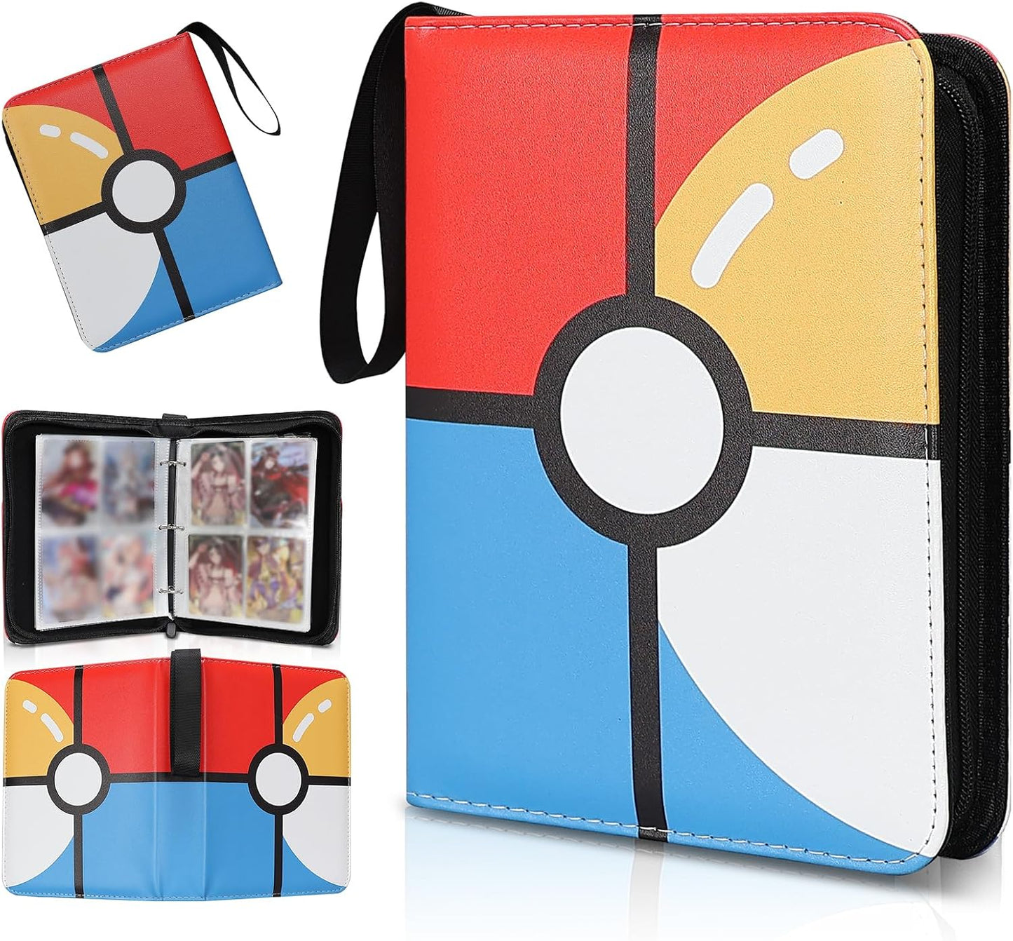 HotCollectible Trading Card Albums,4 Pocket Card Binder, 400 Double Sided Pocket PU Premium Zip Trading Collection Binderwith 50 Removable Sleeves, Card Folder forTCG, Sports Cards (Red &Blue)