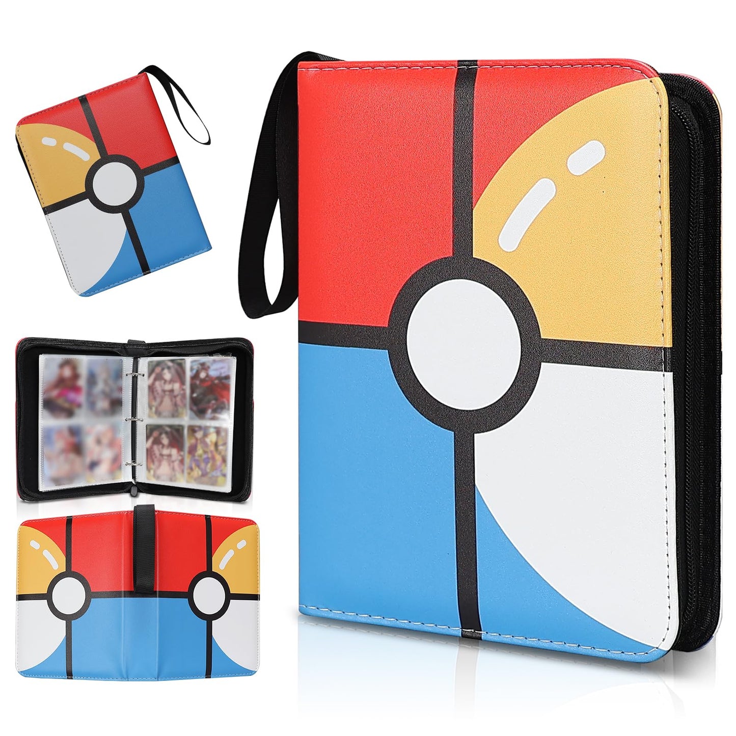 HotCollectible Trading Card Albums,4 Pocket Card Binder, 400 Double Sided Pocket PU Premium Zip Trading Collection Binderwith 50 Removable Sleeves, Card Folder forTCG, Sports Cards (Red &Blue)