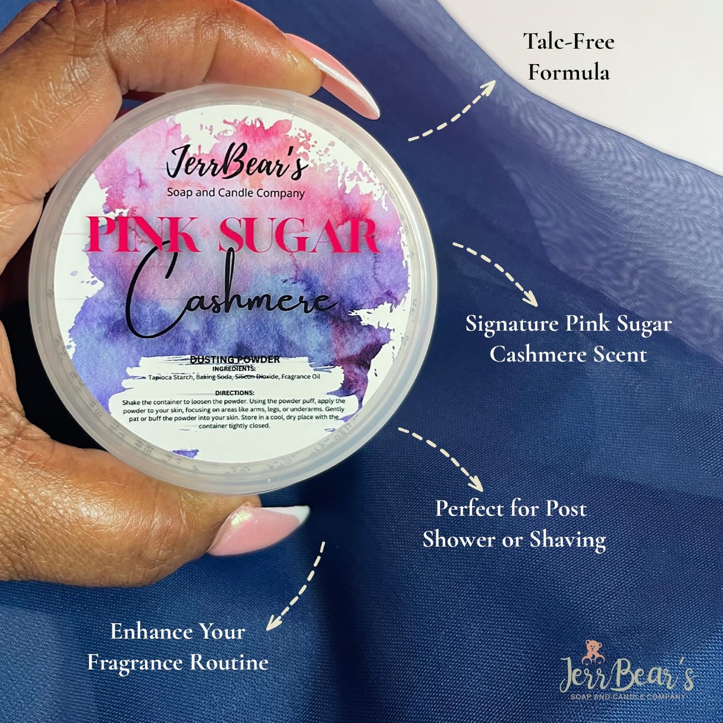 Hot Pink Sugar Cashmere Dusting Powder for Women, 4oz Jar | Talc Free Body Formula, Soft Scented Skin Care, Gentle Powder for Daily Freshness, Includes Puff Application