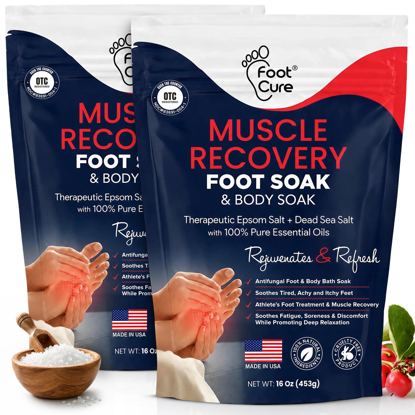HotTea Tree Oil Foot Soak with Epsom Salt - For Toenail Repair, Athletes Foot, Softens Calluses, Soothes Sore & Tired Feet, Nail Discoloration, odor Scent, Spa Pedicure Care - Made in USA 16 oz