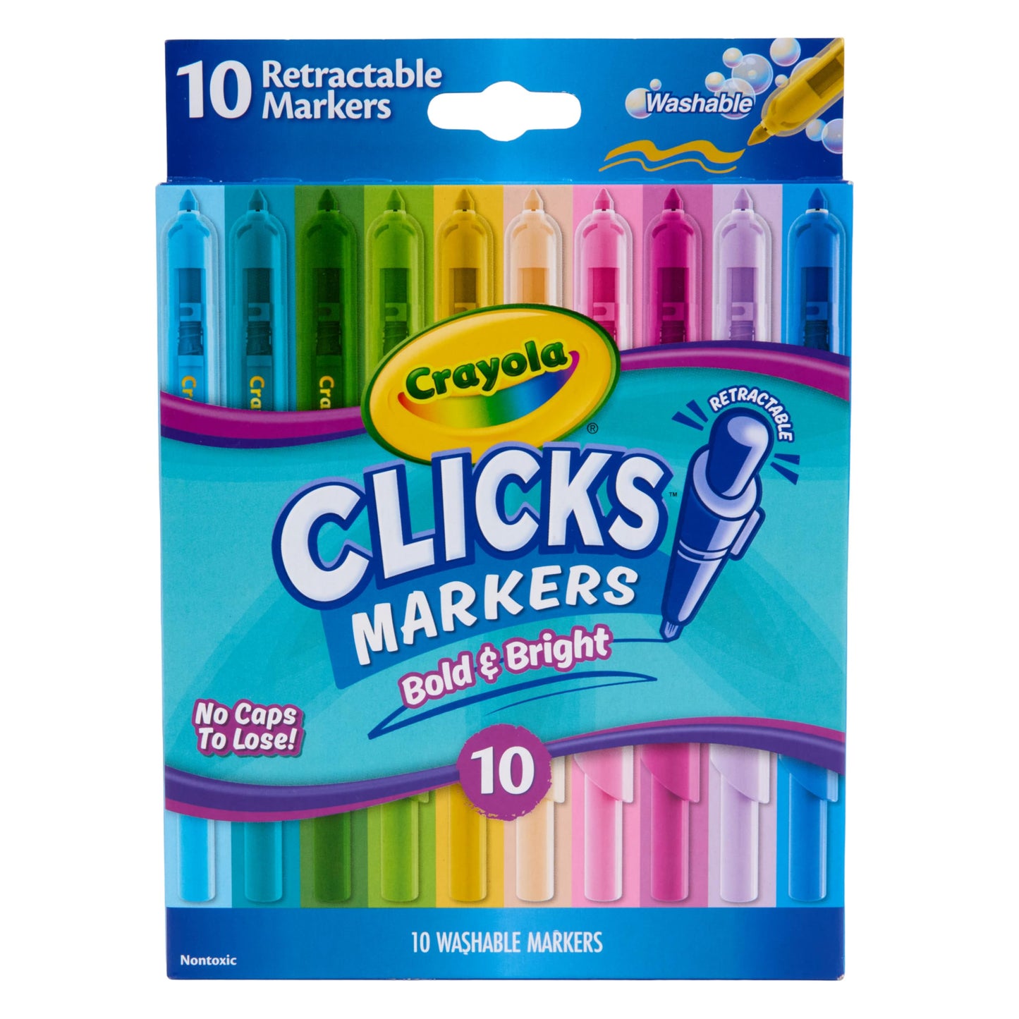 HotCrayola Clicks Retractable Tip Markers (10ct), Washable Cone Tip Art Marker Set, Cute Aesthetic School Supplies, Classroom Must Haves, Ages 3+