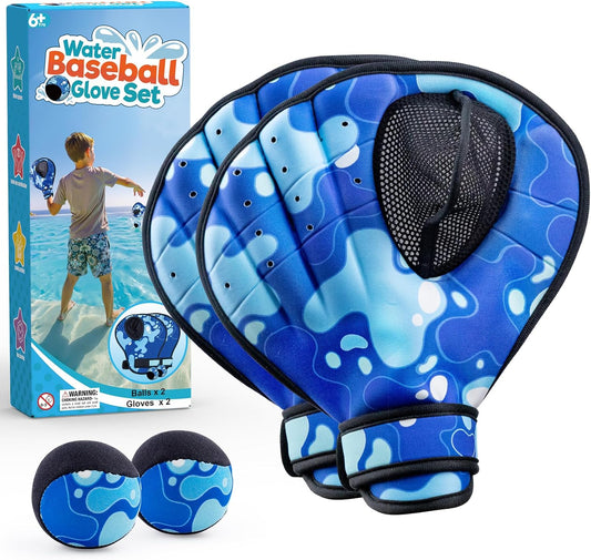 HotAyeboovi Water Baseball Gloves Bouncing Ball Set for Pool Toys Lake Beach Games,2 Baseball Style Glove for Catch Skipping Ball, Birthday Gift for Boy Girl Kid Age 8-12 & Adult Teen, Blue