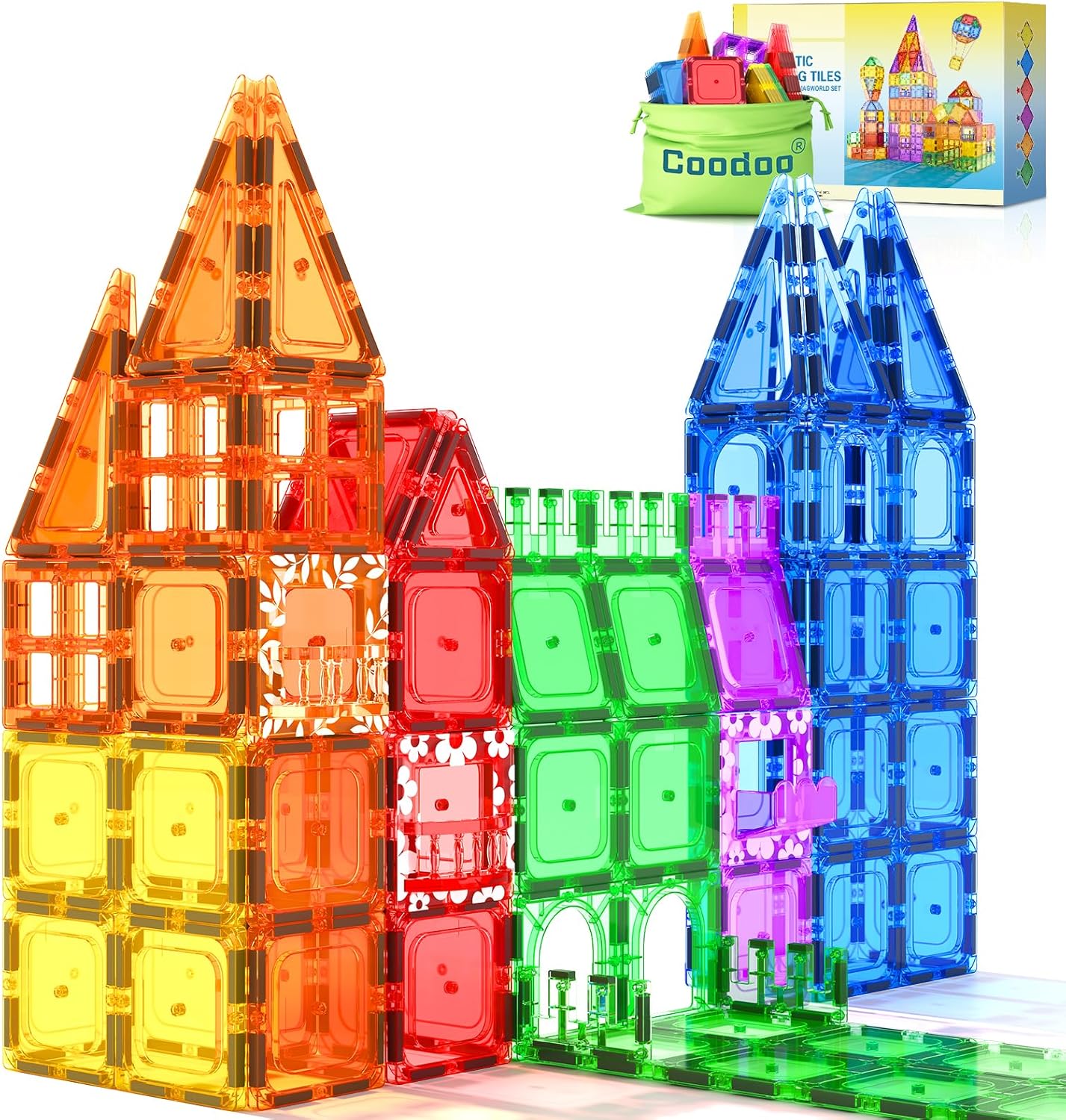 Hot Coodoo 60 PCS Magnetic Building Tiles Kids Toys STEM Magnetic Blocks Sensory Toys Kids Games Magnet Building Toy for Boys and Girls Aged 3+, Kid Brain Development Preschool Kindergarten Toddler Toy