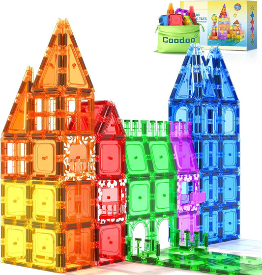 Hot Coodoo 60 PCS Magnetic Building Tiles Kids Toys STEM Magnetic Blocks Sensory Toys Kids Games Magnet Building Toy for Boys and Girls Aged 3+, Kid Brain Development Preschool Kindergarten Toddler Toy