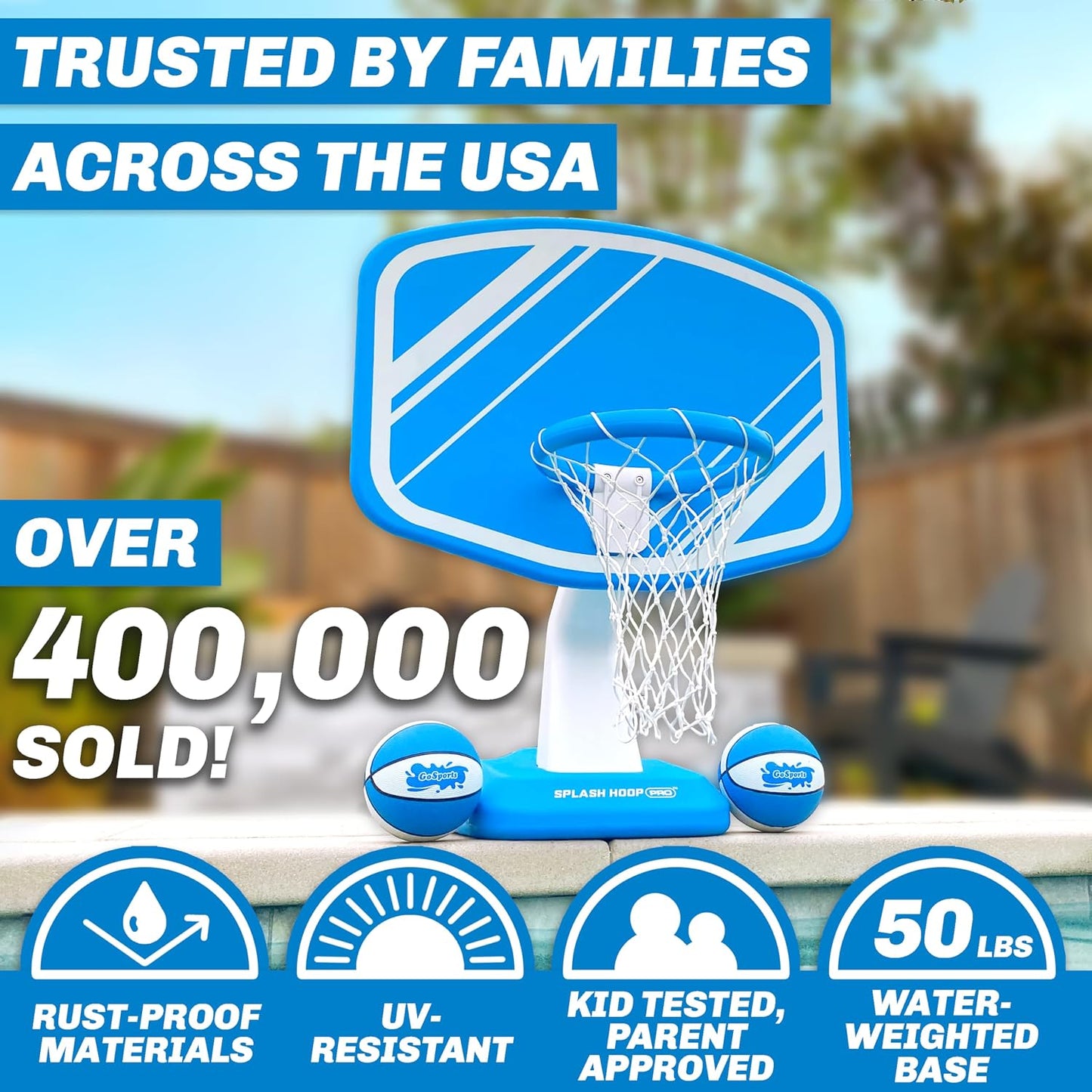 HotGoSports Splash Hoop PRO Pool Basketball Game – Modern Poolside Basketball Hoop with Backboard, Ball & Pump – Swimming Pool Basketball Hoop for Inground & Above Ground Pools