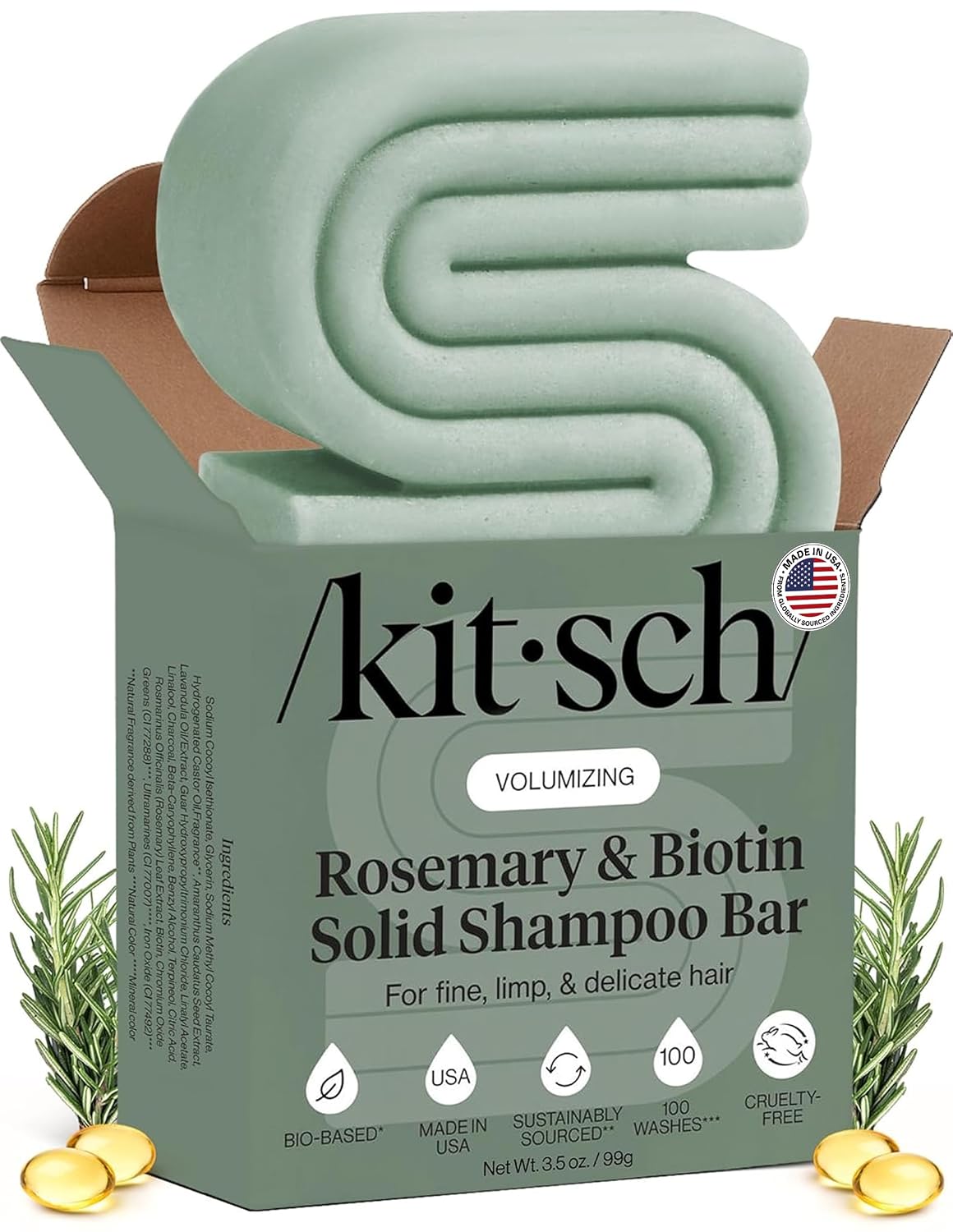 HotKitsch Rosemary & Biotin Shampoo Bar Soap for Hair Growth - 3.5 oz | Strengthening, Thickening & Volumizing Hair Shampoo for Women and Men - Free of Paraben, Sulfate & Silicone - Made in USA