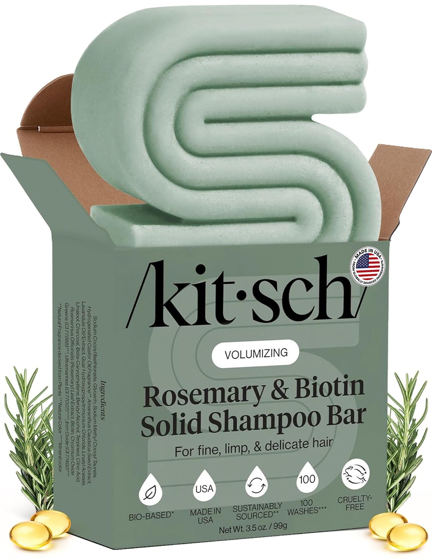 HotKitsch Rosemary & Biotin Shampoo Bar Soap for Hair Growth - 3.5 oz | Strengthening, Thickening & Volumizing Hair Shampoo for Women and Men - Free of Paraben, Sulfate & Silicone - Made in USA