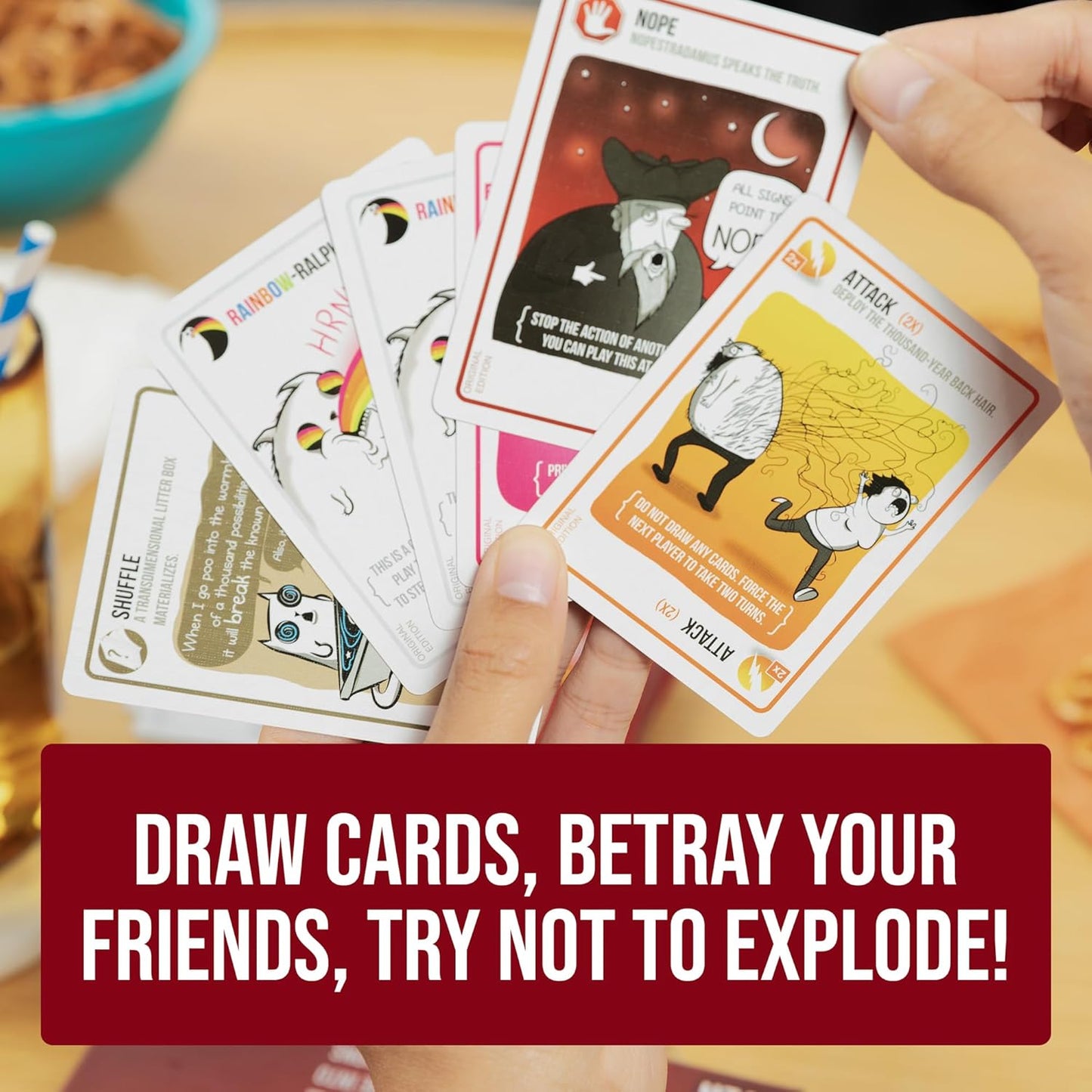 HotExploding Kittens Original Edition: 2-5 Players - Ages 7+ Family Card Game | Draw cards, betray your friends, and try not to explode! Great for family game nights, parties, travel, quick 15-minute play.