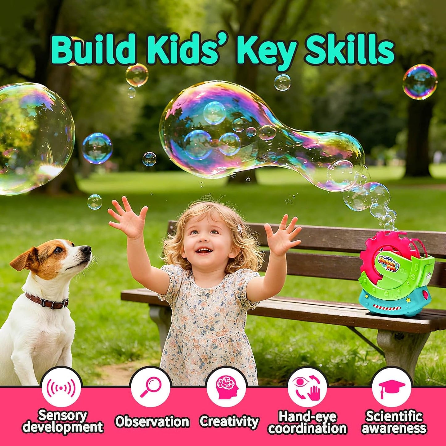 HotBubble Machine for Toddlers Kids & Pets, with 8oz Safe Solution, Extra Large & Bubbles in Bubble Maker, Children & Pets Dog Toys Gift, Indoor/Outdoor Birthday Wedding Party Bubble Blower