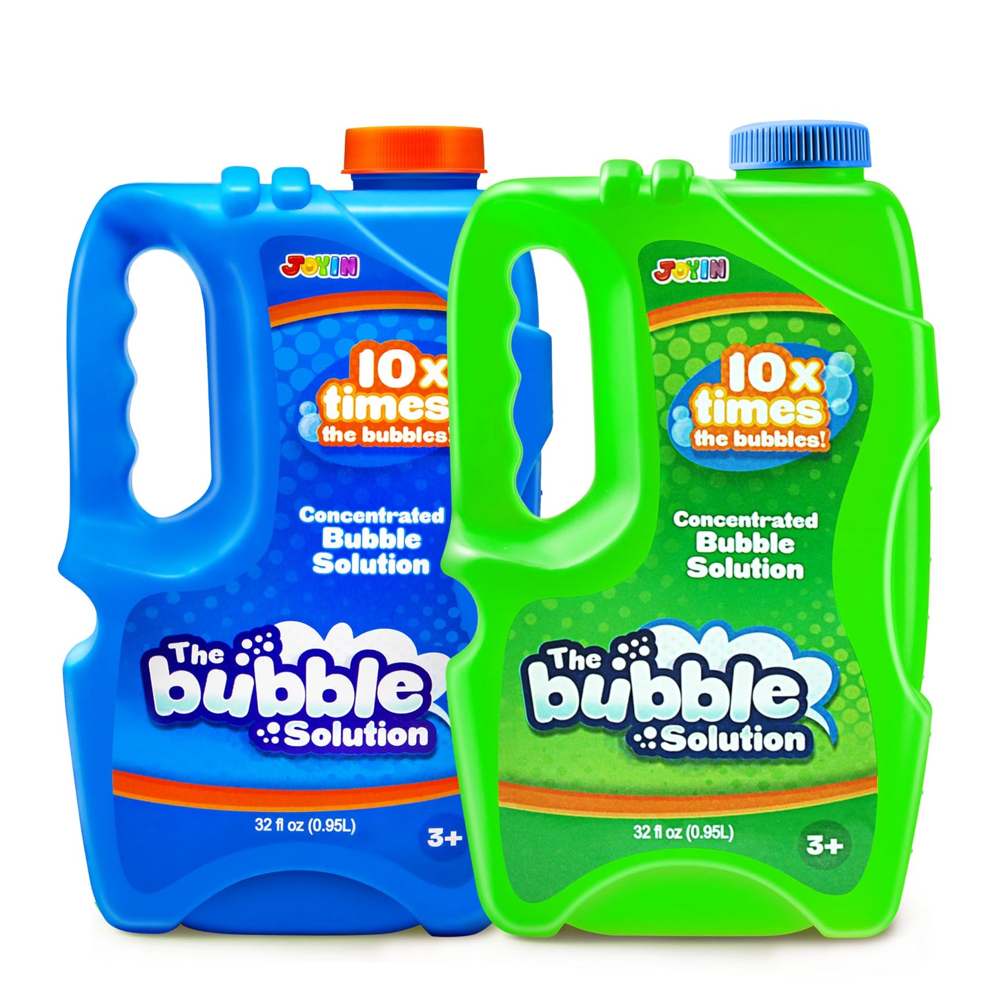 Hot JOYIN 2 Bottles Bubbles Refill Solutions 64 oz (up to 5 Gallon), Concentrated Solution for Bubble Machine, Gun, Wand Refill Fluid Summer, Easter Toys(Orange+Blue)