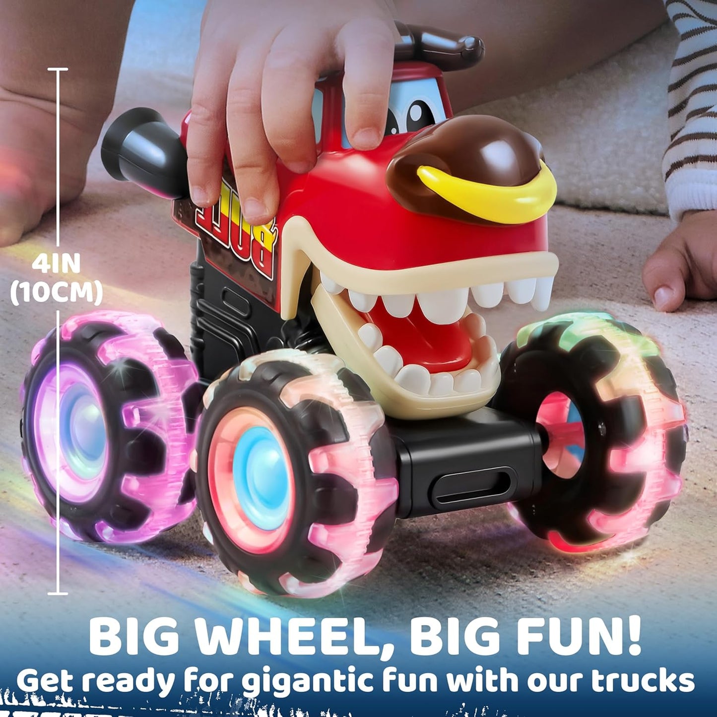 HotJOYIN 3 Pack Monster Truck Toy - Motion Activated Light Up Cars for Toddlers - Monster Glow Rover LED Wheels - Baby Boy Toys - Press and Go Dinosaur Trucks for Kids Boy Birthday Gifts