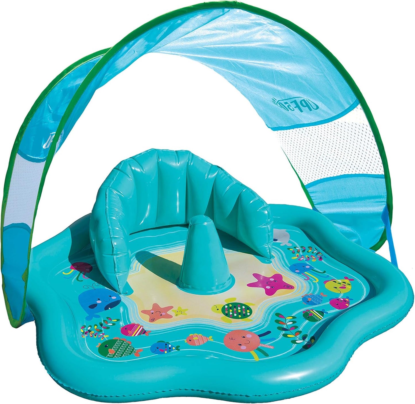 HotSwimSchool Infant Baby Pool Floats, Free Swimming, Super Buoyant – Ages 6-24 Months – Multiple Colors/Styles – Adjustable Canopies and Seats, Splash & Play Baby Floaties