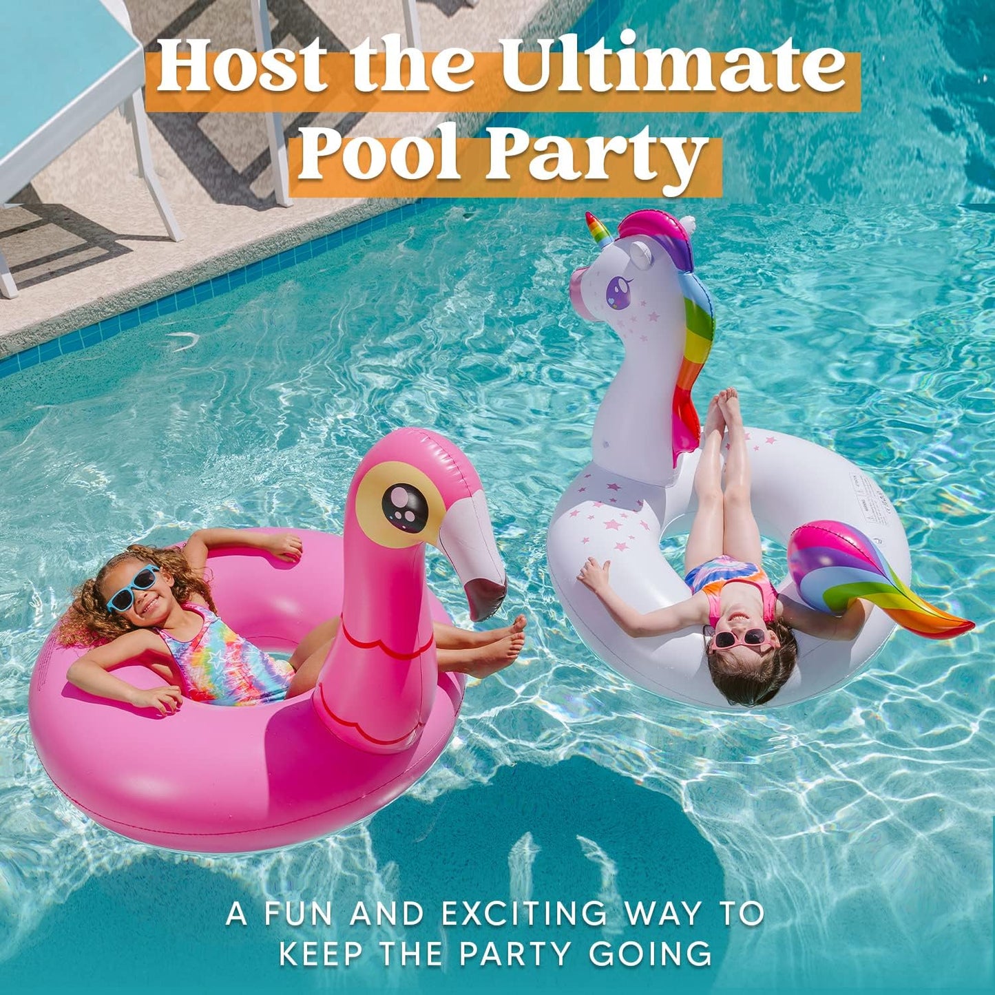 HotJOYIN 2-Pack Flamingo Unicorn Pool Float - Fun Floaties Inflatable Swimming Pool Tubes Toys Party Decorations, Summer Vacation Lake Beach Floaty Swim Rings Raft Lounger for Adults & Kids