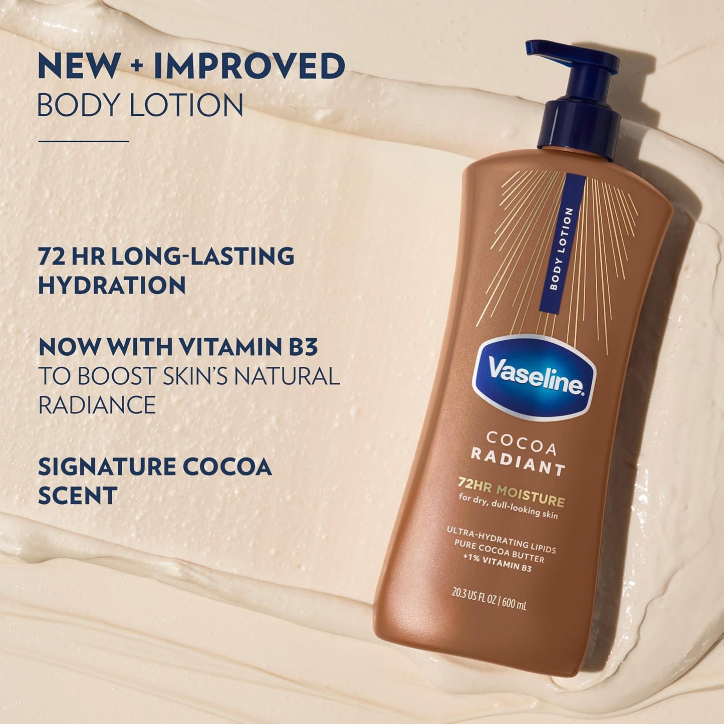 HotVaseline Intensive Care Body Lotion Cocoa Radiant 3 count for Dry Skin Lotion Made with Ultra-Hydrating Lipids and Pure Cocoa Butter for a Long-Lasting, Radiant Glow 20.3 Oz