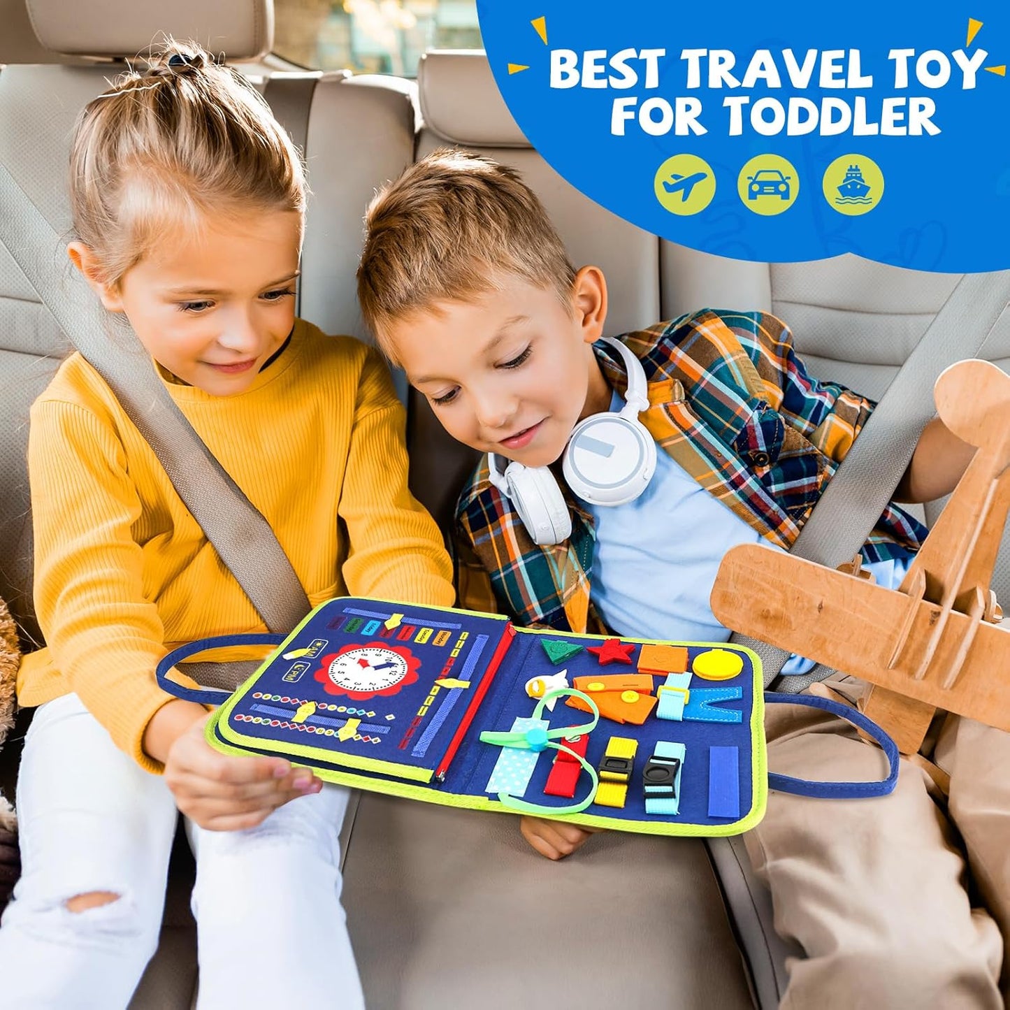 Hot Toddler Busy Board, Montessori Sensory Toys for Boys, 1-4 Year Old Girl Toddler Travel Toys, Educational Learning Activities Board for Motor Skills, Birthday Gifts for Airplane Car, Pink