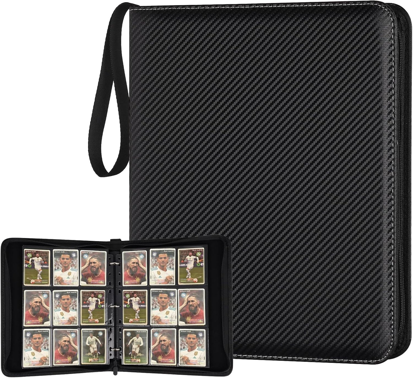 HotGERMUN 9 Pocket Trading Card Binder,720 Cards,40 Top-Loading Pages, Double Sided Pockets PU Cover Zipper Collection Album Folder for Standard MTG, TCG, Sports Cards(Black)