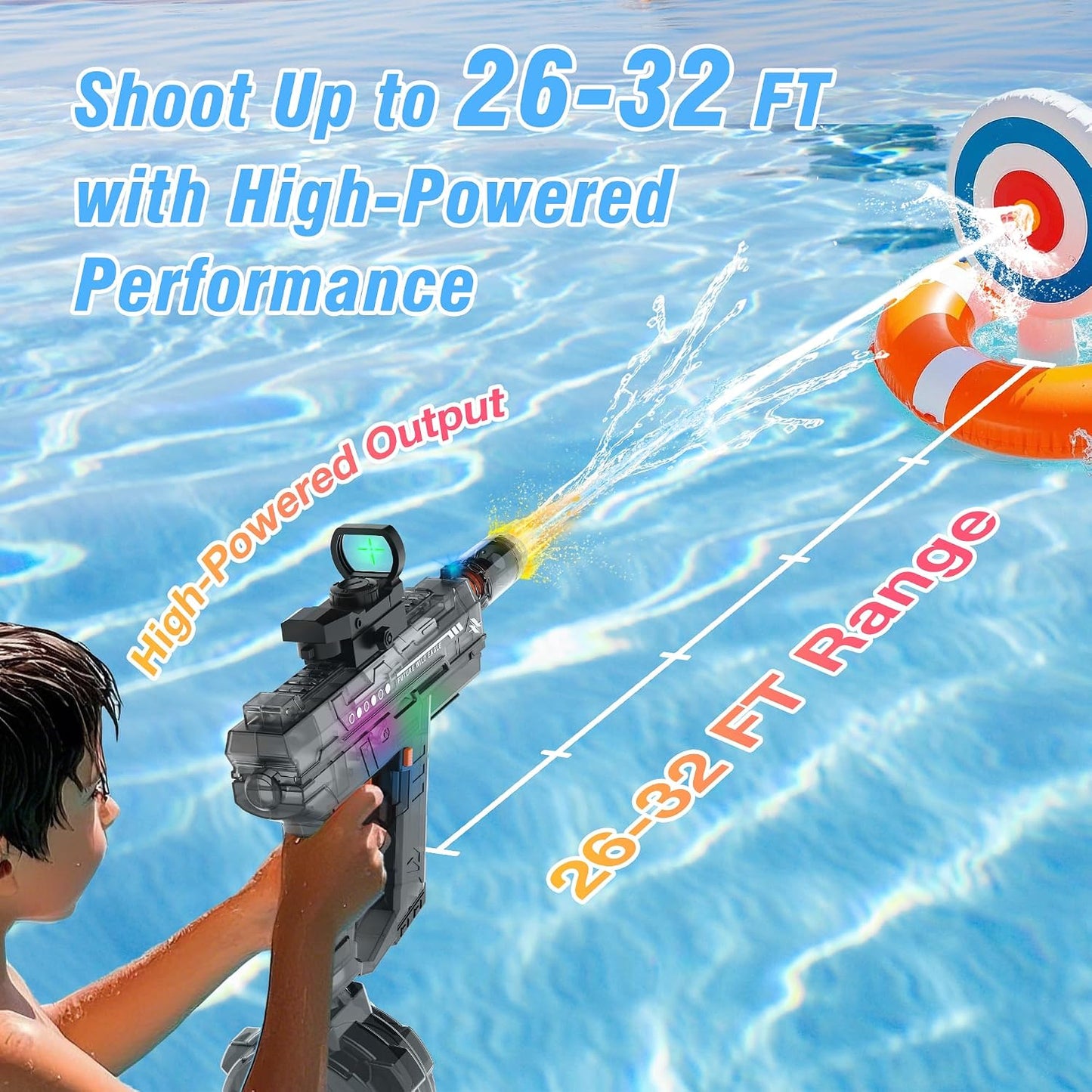 Hot Electric Water Guns for Adults & Kids,Realistic Automatic Water Gun with 26-32 FT Long Range,800ml Large Water Tank,Splash-Resistant Design,Summer Outdoor Pool Beach Toy for Backyard Games(2 Pack)
