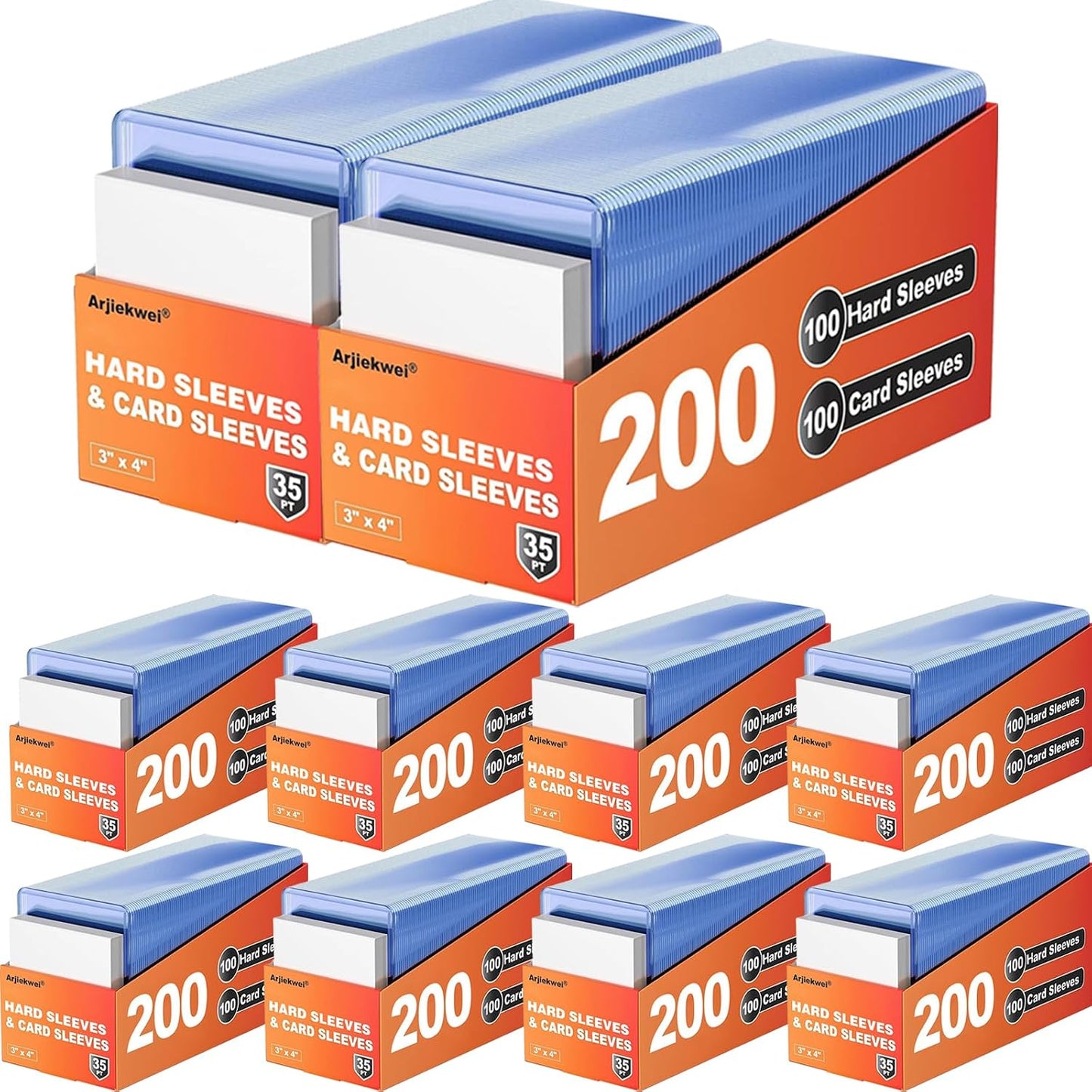 Hot2000 Card Sleeves Hard Plastic, Arjiekwei 3"X 4" Baseball Cards Protectors Plastic, Trading Card Holder for Trading Sports Baseball Football Game Cards (1000 Hard Sleeve + 1000 Soft Sleeves)