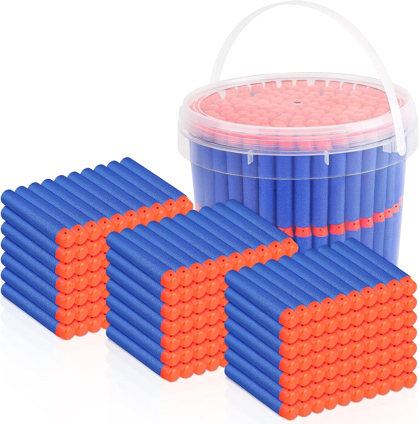 HotPokiiulk Refill Darts Bullets Compatible with Nerf Guns N-Strike Elite Series, 300PCS Refill Darts Premium Foam Bullets Pack with Portable Storage Bucket
