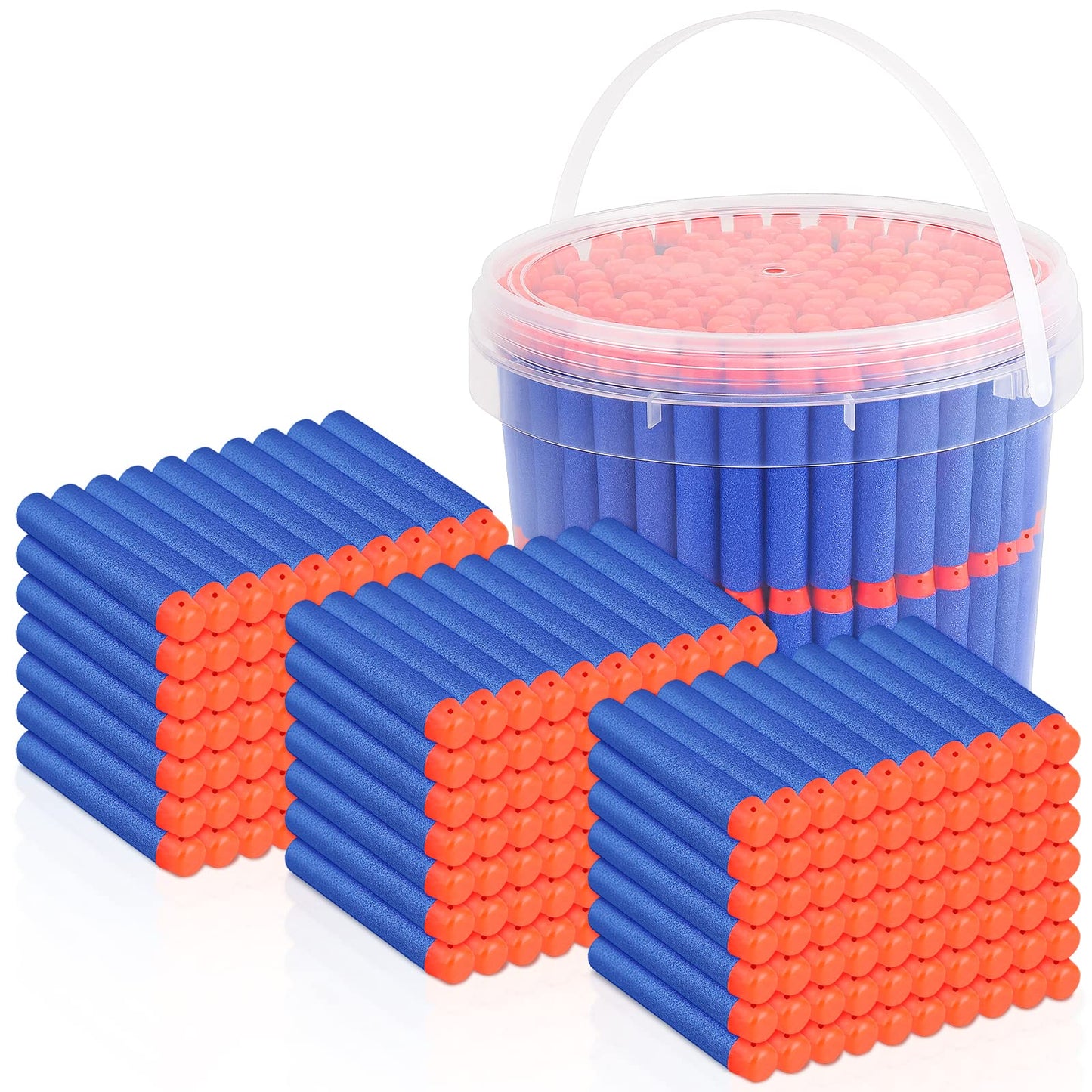 HotPokiiulk Refill Darts Bullets Compatible with Nerf Guns N-Strike Elite Series, 300PCS Refill Darts Premium Foam Bullets Pack with Portable Storage Bucket