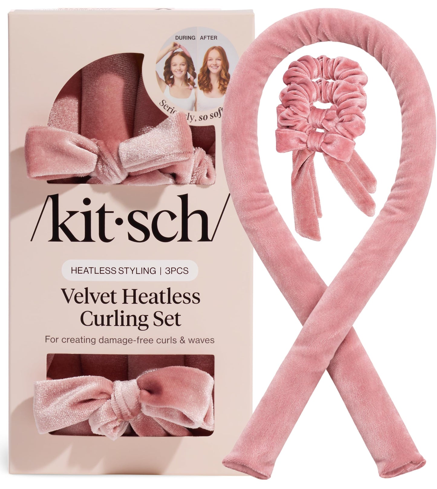 HotKitsch Satin Heatless Curls Overnight Set - Sunset Tie Dye | No Heat Damage Overnight Curls | Comfortable Frizz Free Hair Curlers To Sleep In with 34" Hair Waver & 2 Satin Scrunchies