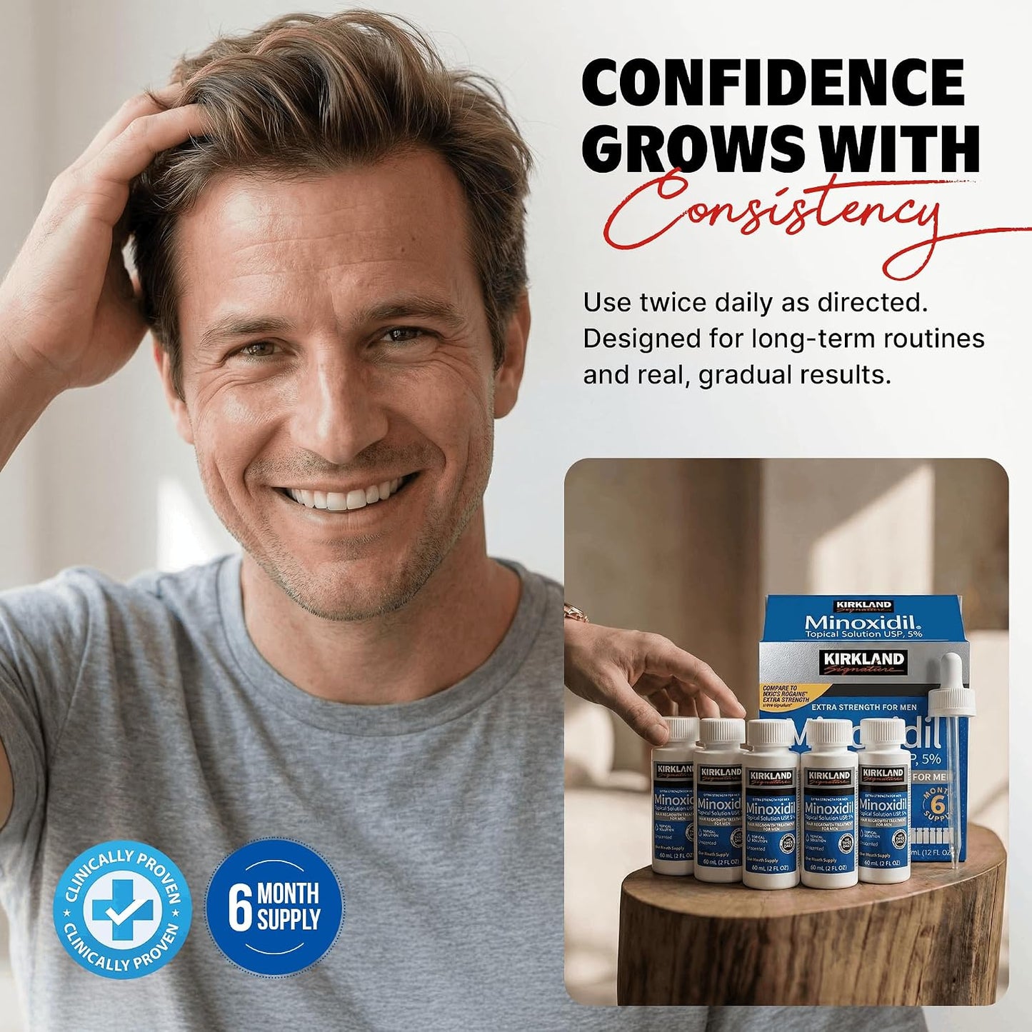 HotMinoxidil Liquid Extra Strength Hair Regrowth Treatment for Men, 5% Topical Solution, 6 Months Supply - Dropper Applicator and Bonus Free Instructional Guide Included