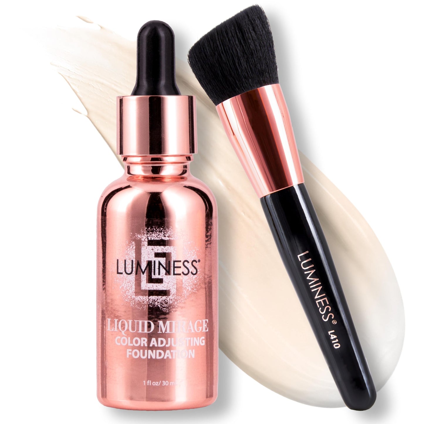 HotLUMINESS Liquid Mirage w/SPF 50 Color Adjusting Foundation Kit - Color Changing Foundation, SPF 50 Primer & Makeup Brush, Face Makeup for Mature Skin, 4in1 Liquid Foundation, Concealer & Moisturizer